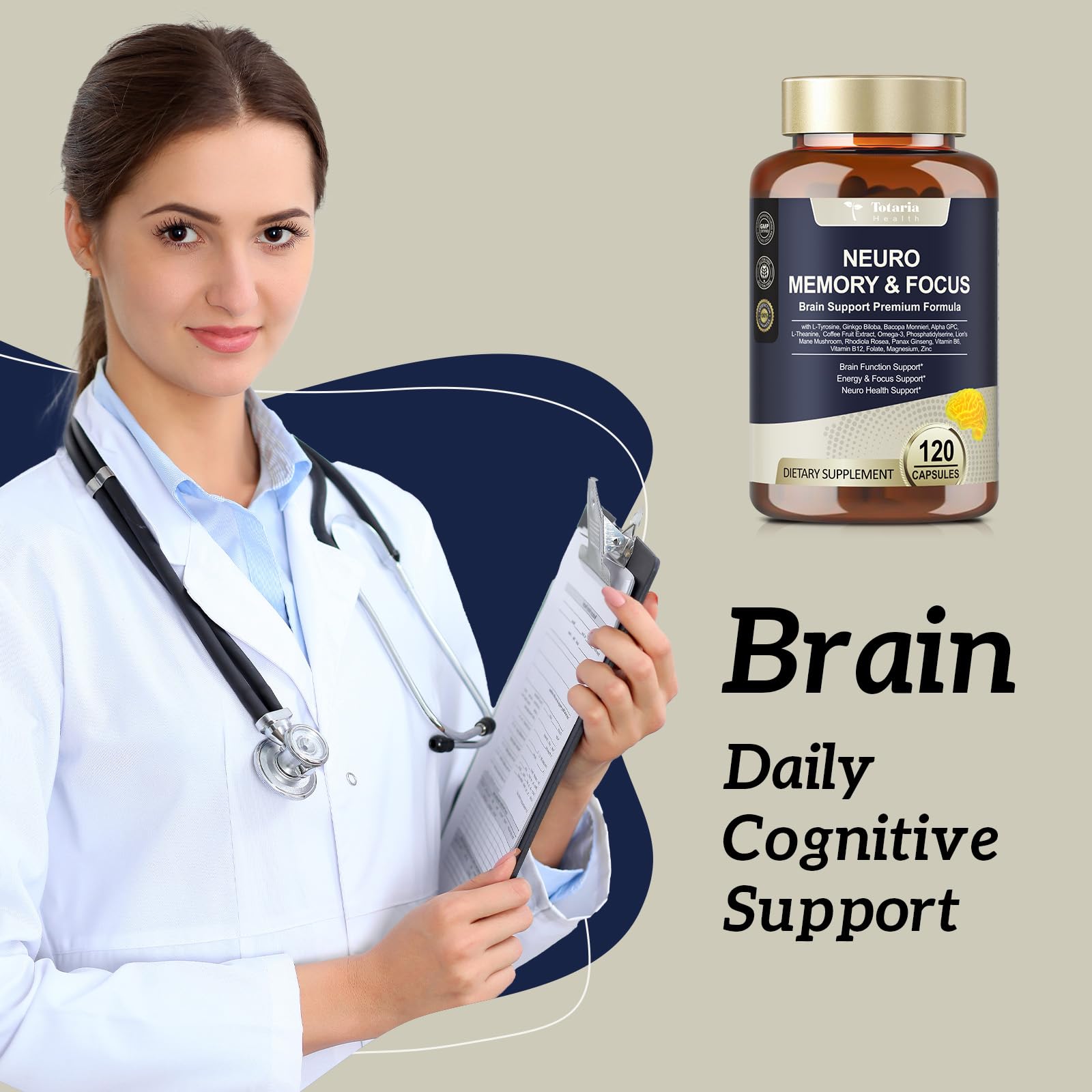 25 in 1 Brain Supplements for Memory and Focus & Neuro Health - Daily Brain Nootropic Cognitive Supplement with L-Tyrosine, Bacopa Monnieri, Ginkgo Biloba, Alpha GPC - Non-GMO, Gluten Free Totaria uk supplements
