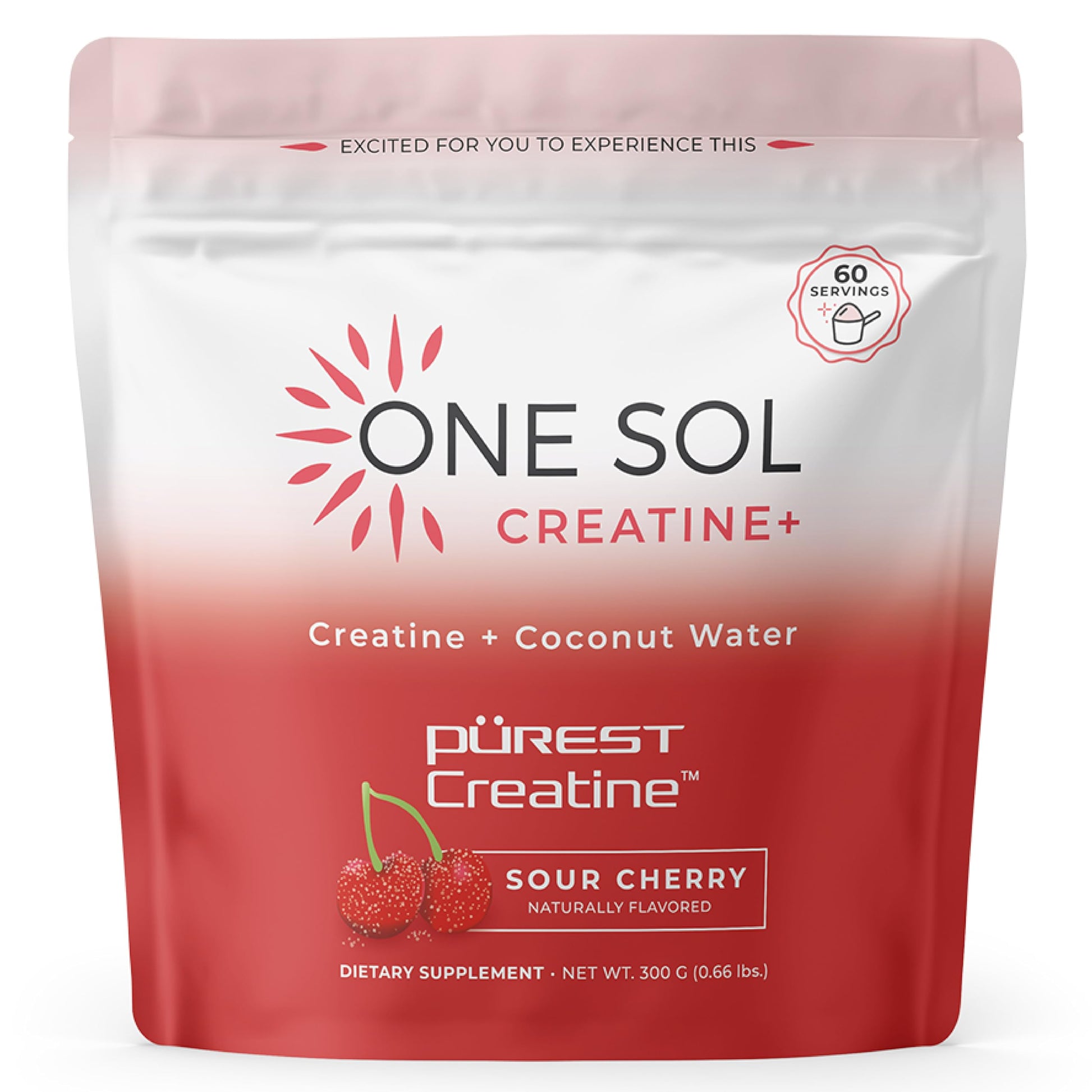 One Sol Creatine for Women, All Natural Women's Creatine Powder w Pure Creatine & Coconut Water, Increase Lean Muscle Mass, Reduce Recovery Time, Promote Brain & Bone Health (Sour Cherry, 60 Servings) One Sol uk supplements