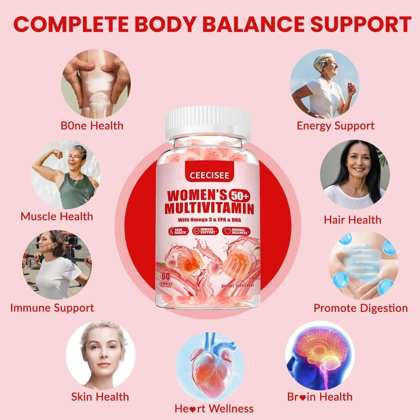 Ceecisee Vitamin Gummies for 50+ Women: Organic Vegan Multivitamin with Iron Omega3 B12 D3 Biotin Zinc Ashwagandha for Hair Skin Health Energy Immune Suppor Ceecisee uk supplements