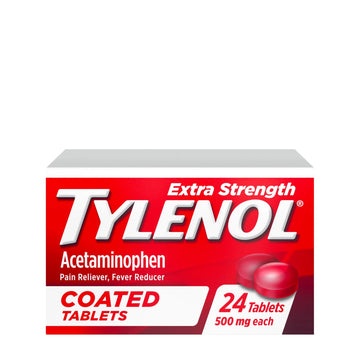 Tylenol Extra Strength Pain Reliever & Fever Reducer, Round Coated Tablets, 500 mg Acetaminophen Pain Relief Pills for Headache, Toothache & Minor Arthritis Pain, 24 ct Tylenol uk supplements