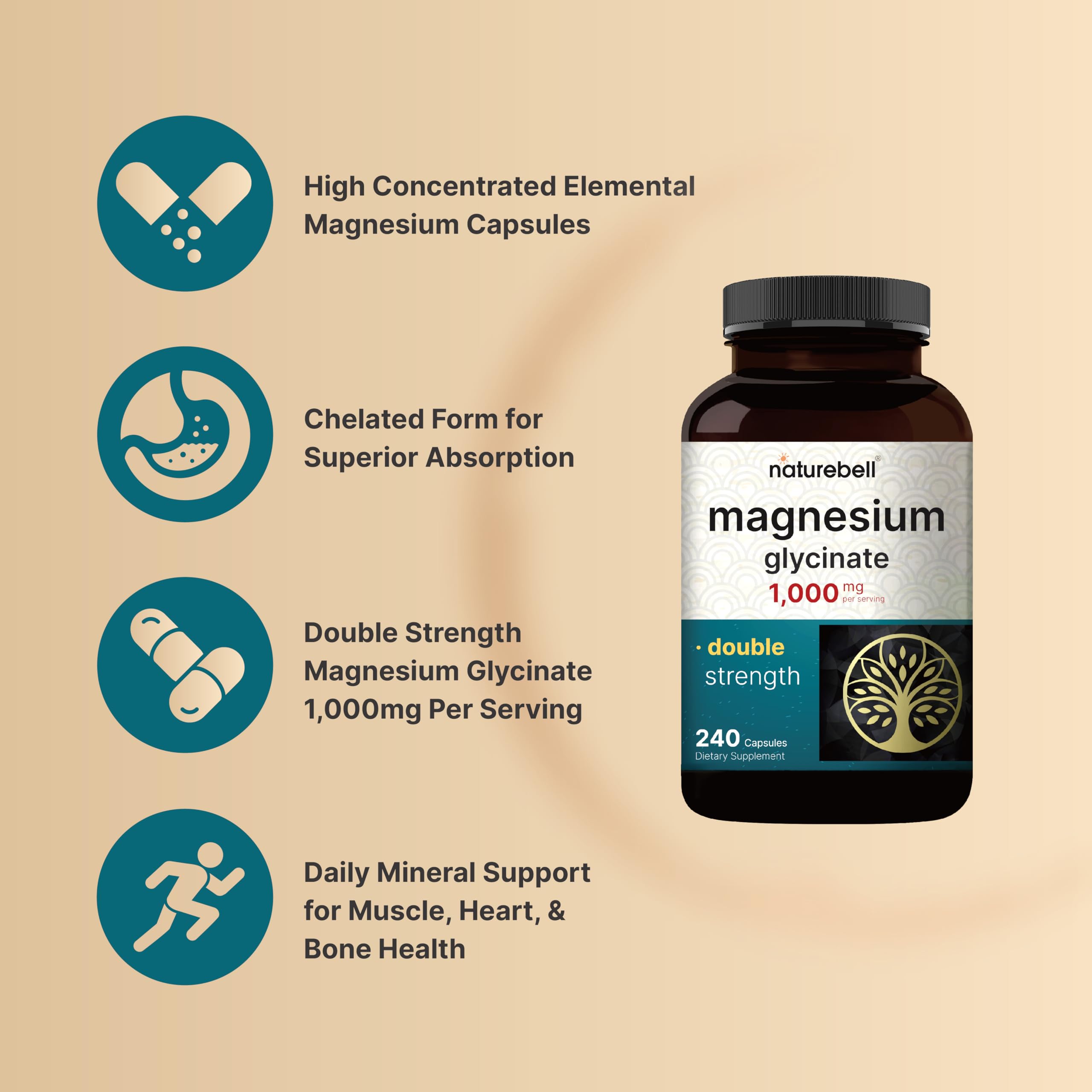 NatureBell Magnesium Glycinate Supplement 1,000mg | 500mg Per Capsule, 240 Pills NatureBell uk supplements