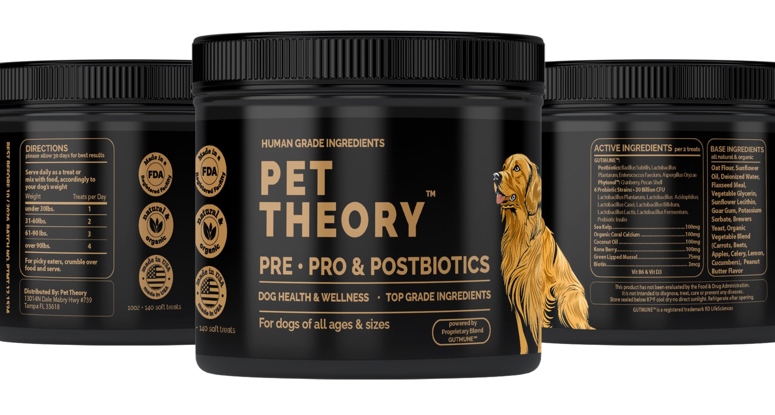 Pet Theory Probiotics for Dogs. Dog Digestive Health-Pre Pro and Postbiotic Combination-Pet Supplements for Gut Health-Supports Digestion, Boost Immunity-100CT Soft Chews Pet Theory uk supplements