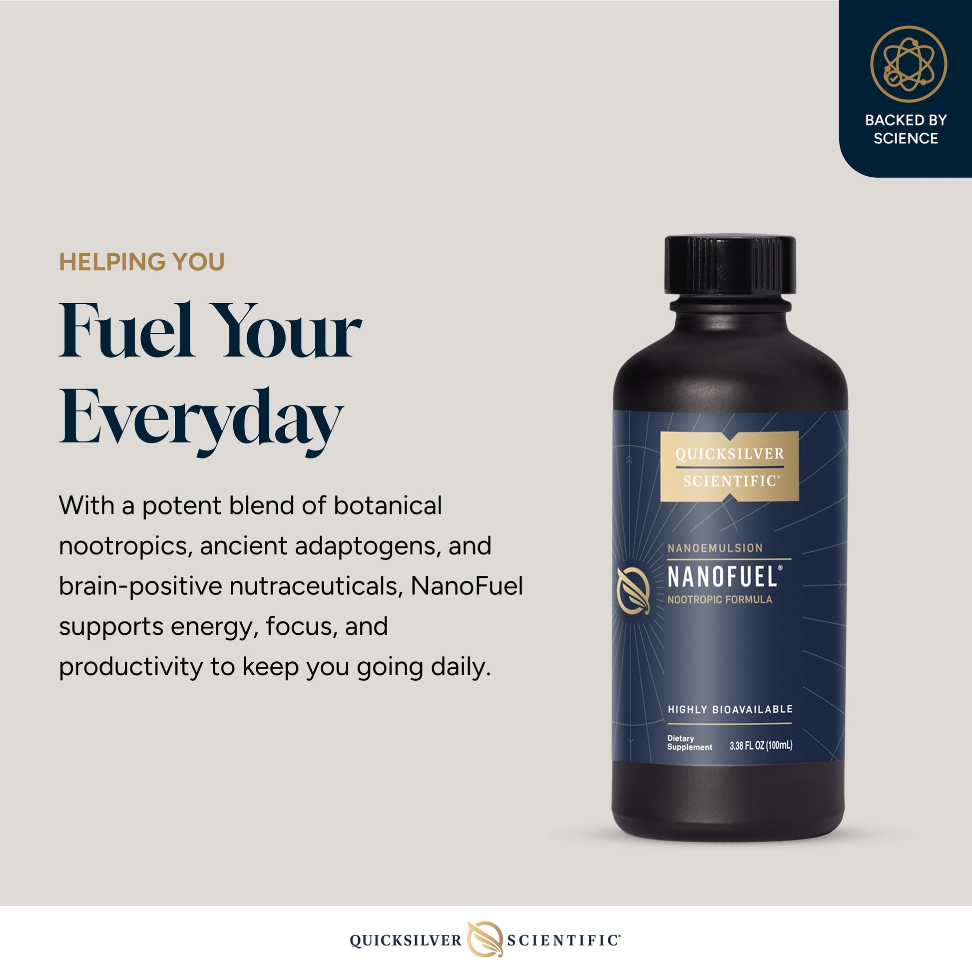 Quicksilver Scientific NanoFuel - Energy Support - Nootropic Formula Designed to Support Focus + Productivity (3.38oz / 100ml) Quicksilver Scientific uk supplements