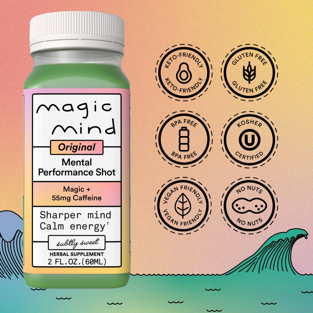 Magic Mind Energy And Focus Drink Shots - Stress Relieving, No Jitters, Ashwagandha, Vitamin B12, Vitamin C, Matcha Green Tea, Functional Mushrooms - 2 FL Oz (15 Pack) Magic Mind uk supplements