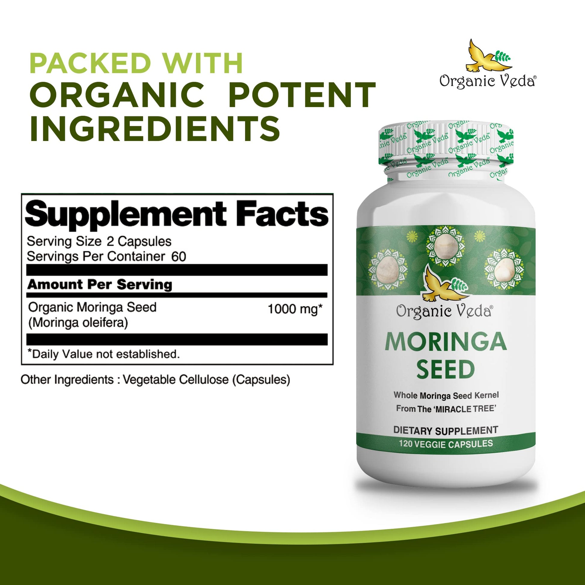 Organic Veda Moringa Seed Capsules - Pure Organic Moringa Capsules Seed Powder Organic Veda uk supplements