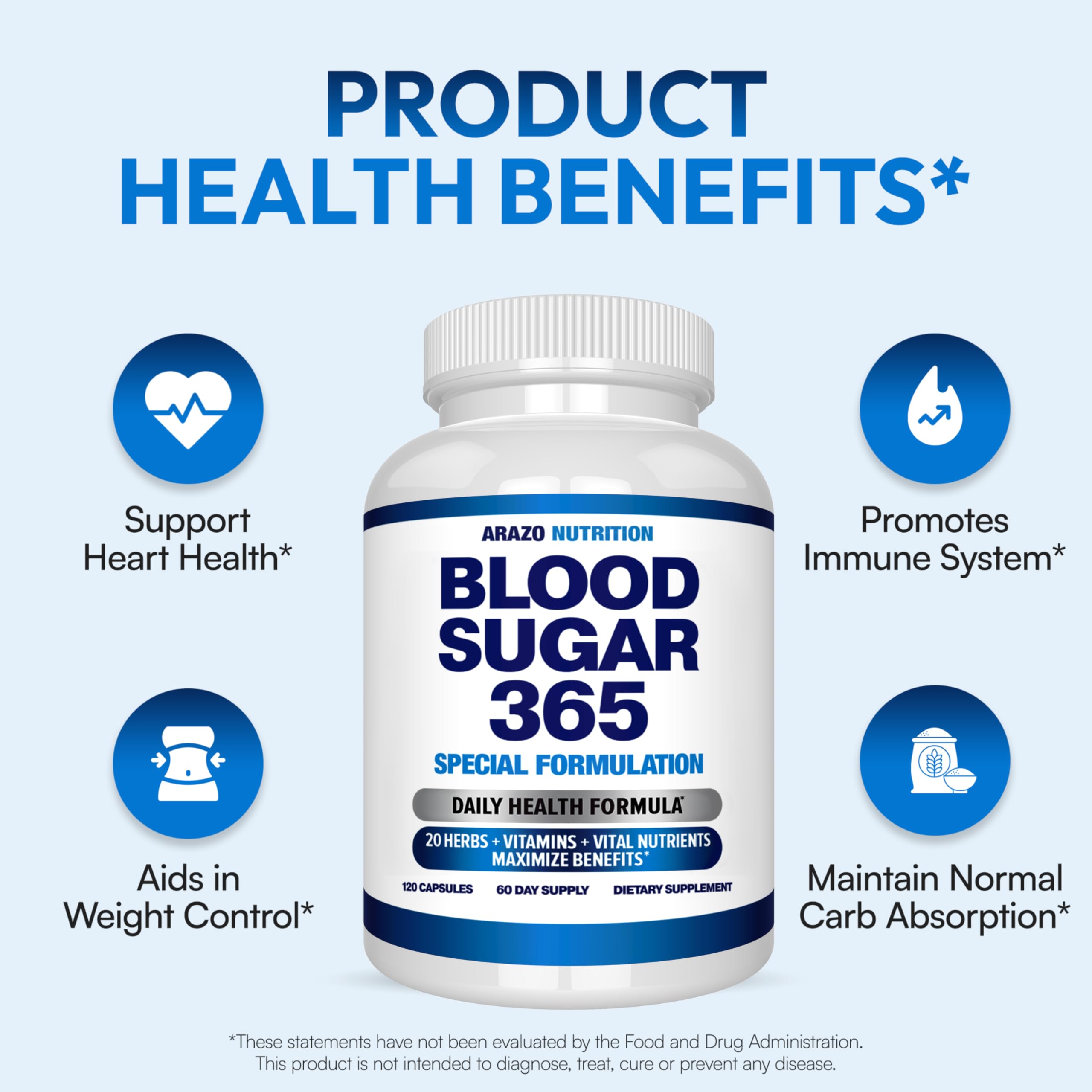 Arazo Nutrition Blood Sugar 365 Supplement – Supports Healthy Energy Levels - 120 Herbal Pills - 60 Day Supply Aus Healthcare uk supplements