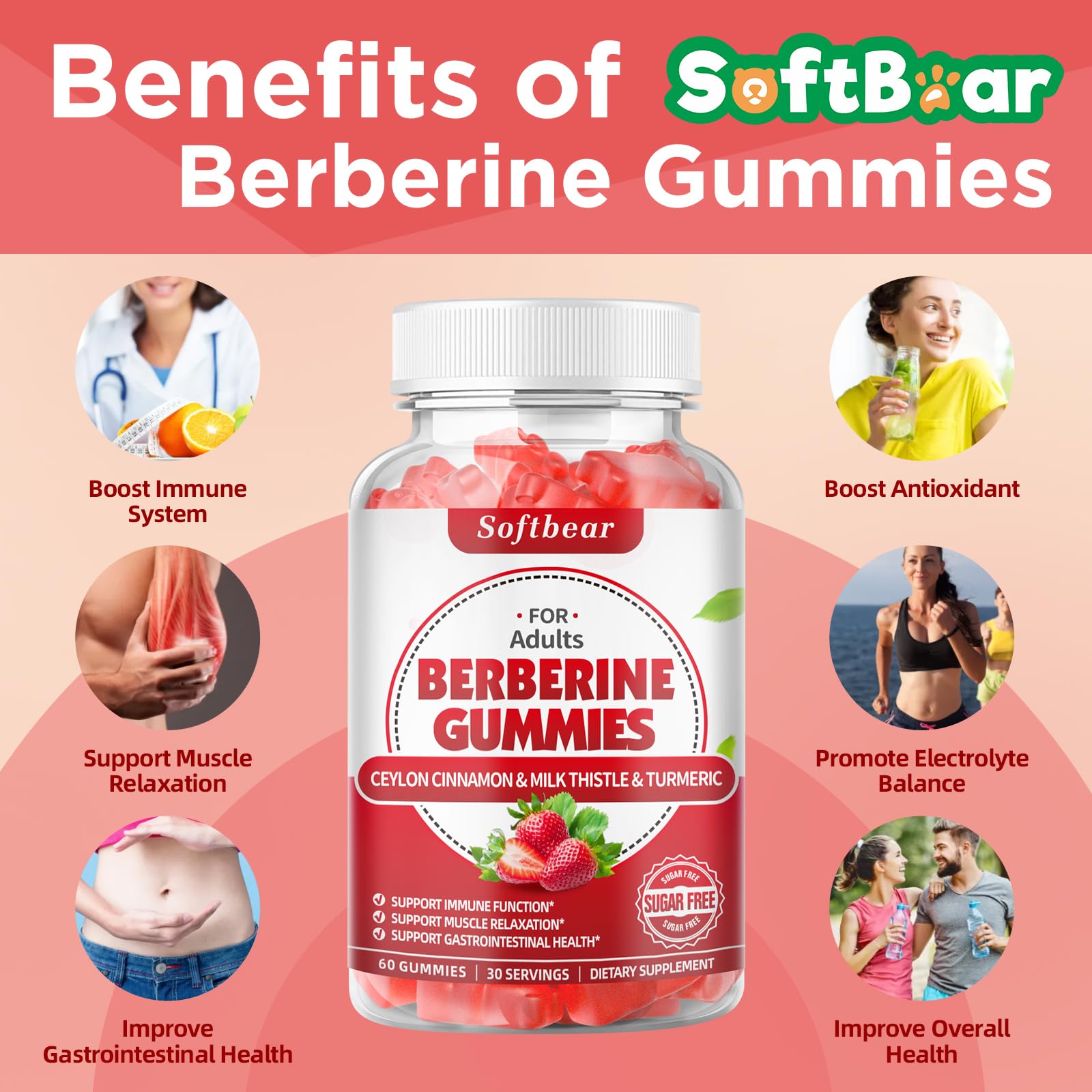 softbear Berberine with Ceylon Cinnamon Gummies-99% Purity Berberine HCL Supplements softbear uk supplements