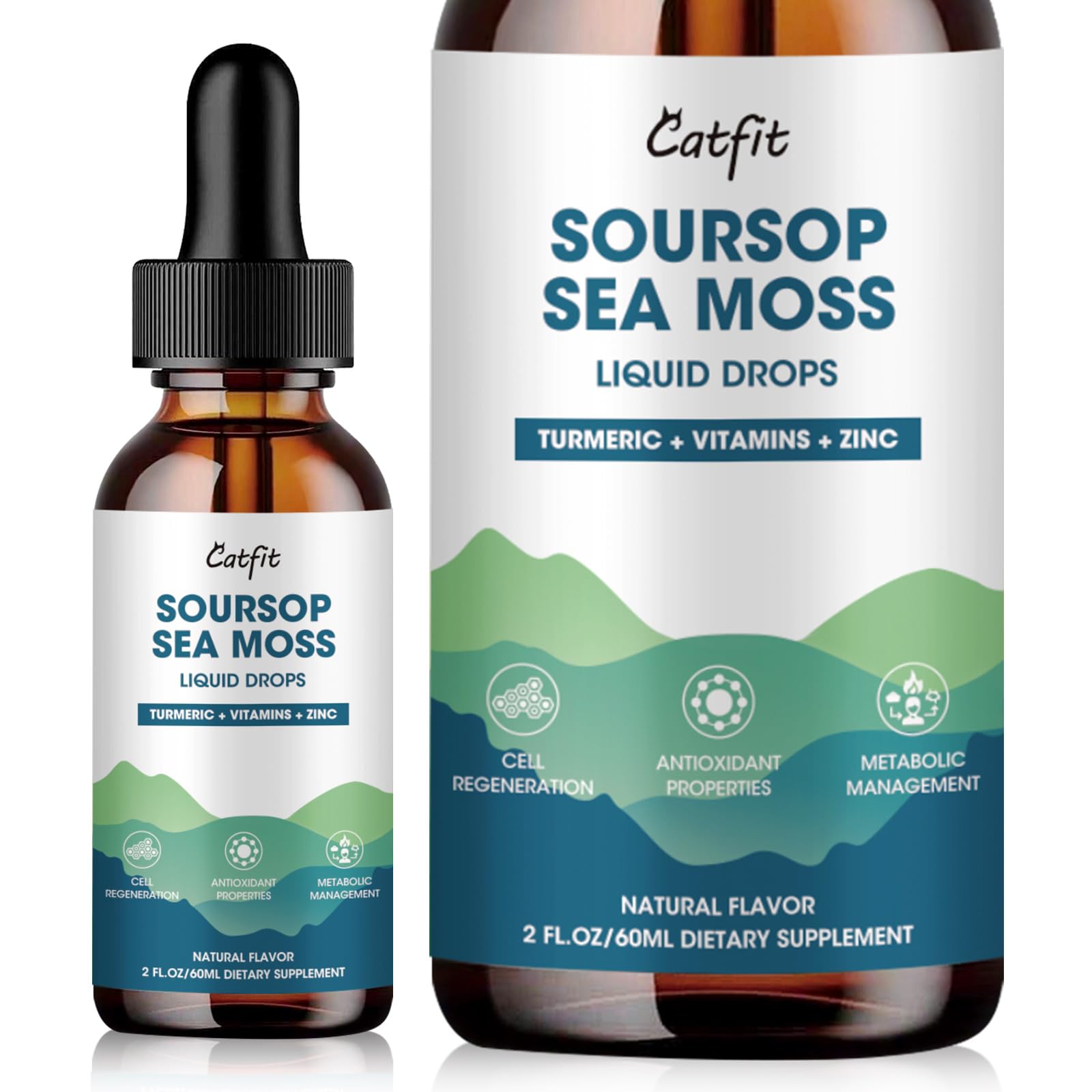 Catfit Soursop Graviola Liquid Drop – Soursop Drops for Cell Support, Antioxidant, Relaxation & Immune Boost with Sea Moss, Turmeric, Black Pepper, B6 C, Zinc, Sugar Free, Gluten Free, Vegan, 2 Fl Oz Catfit uk supplements