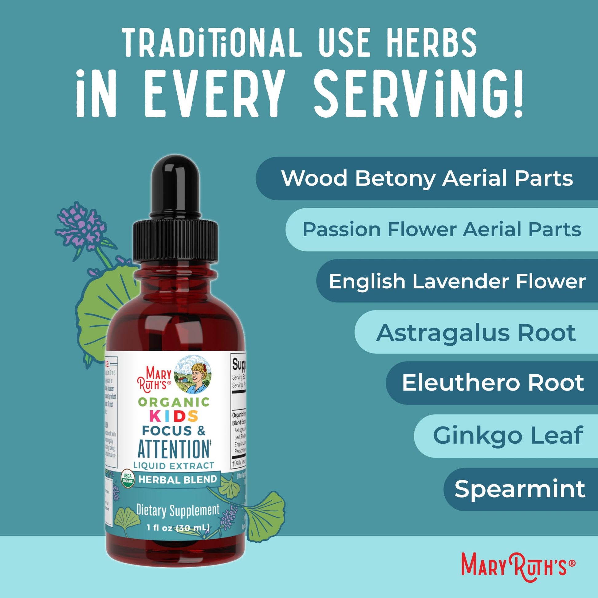 MaryRuth Organics Kids Focus & Attention Drops | USDA Organic Drops | Ginkgo Biloba | Rhodiola Root & Licorice Root | Adaptogenic | Calm | Vegan | Non-GMO | Gluten Free | 30 Servings MARYRUTH'S uk supplements