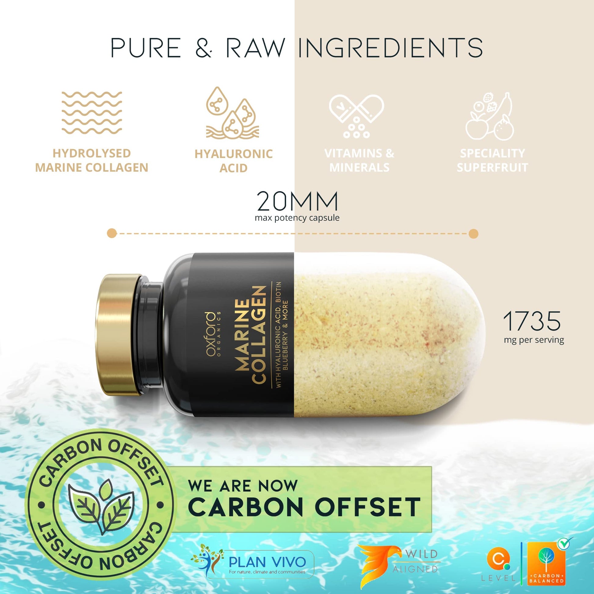 Advanced Marine Collagen Capsules | 1735mg Superfood & Vitamin Boosted Complex for Glowing Hair, Skin & Nails Oxford Organics uk supplements