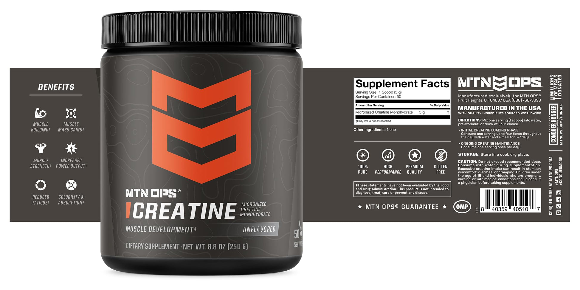 MTN OPS Micronized Creatine Monohydrate Powder – Unflavored 5 g per Serving, 50 Servings – Pure Creatine for Men for Muscle Recovery & Strength Training MTN OPS uk supplements