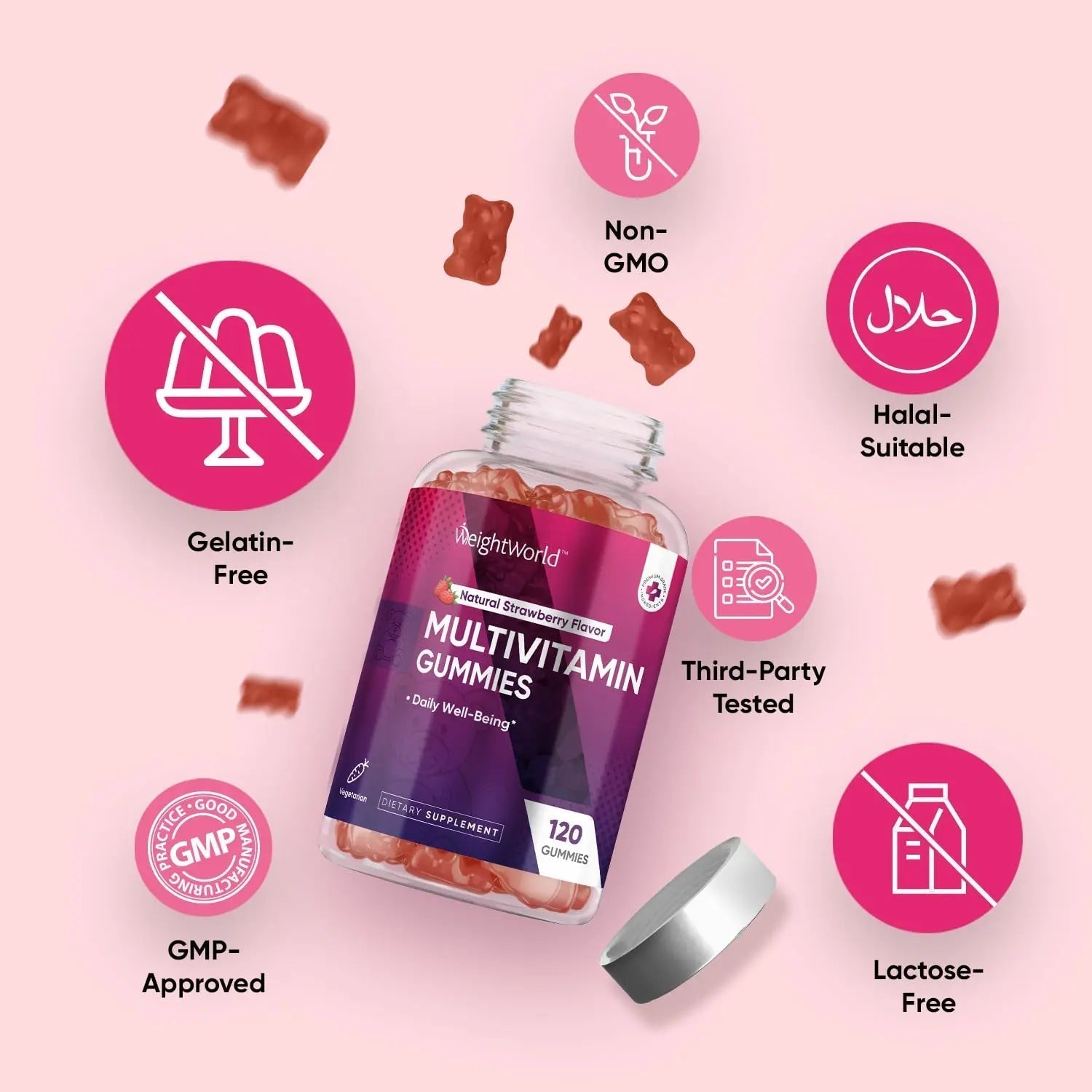 WeightWorld Adult Multivitamin Gummies for Women & Men of All Age - Halal-Suitable with Key Ingredients Like Vitamin A, C, D3, B6, B12 & Biotin WeightWorld uk supplements