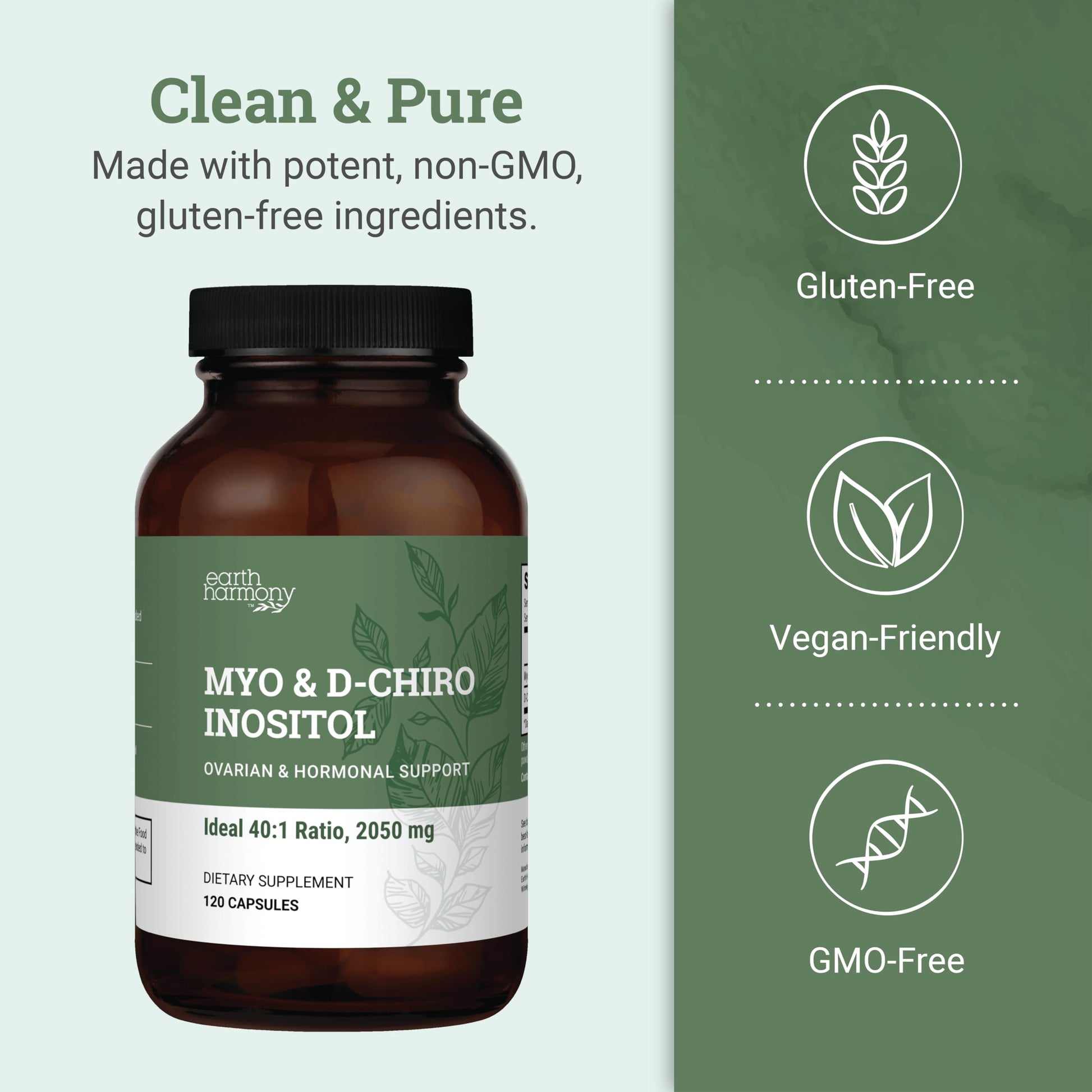 Earth Harmony Myo-Inositol & D-Chiro Inositol Supplement for Women, Ovarian & Hormone Balance for Women - Supports Normal Cycles, Fertility Supplement (120 Capsules) Earth Harmony Naturals uk supplements