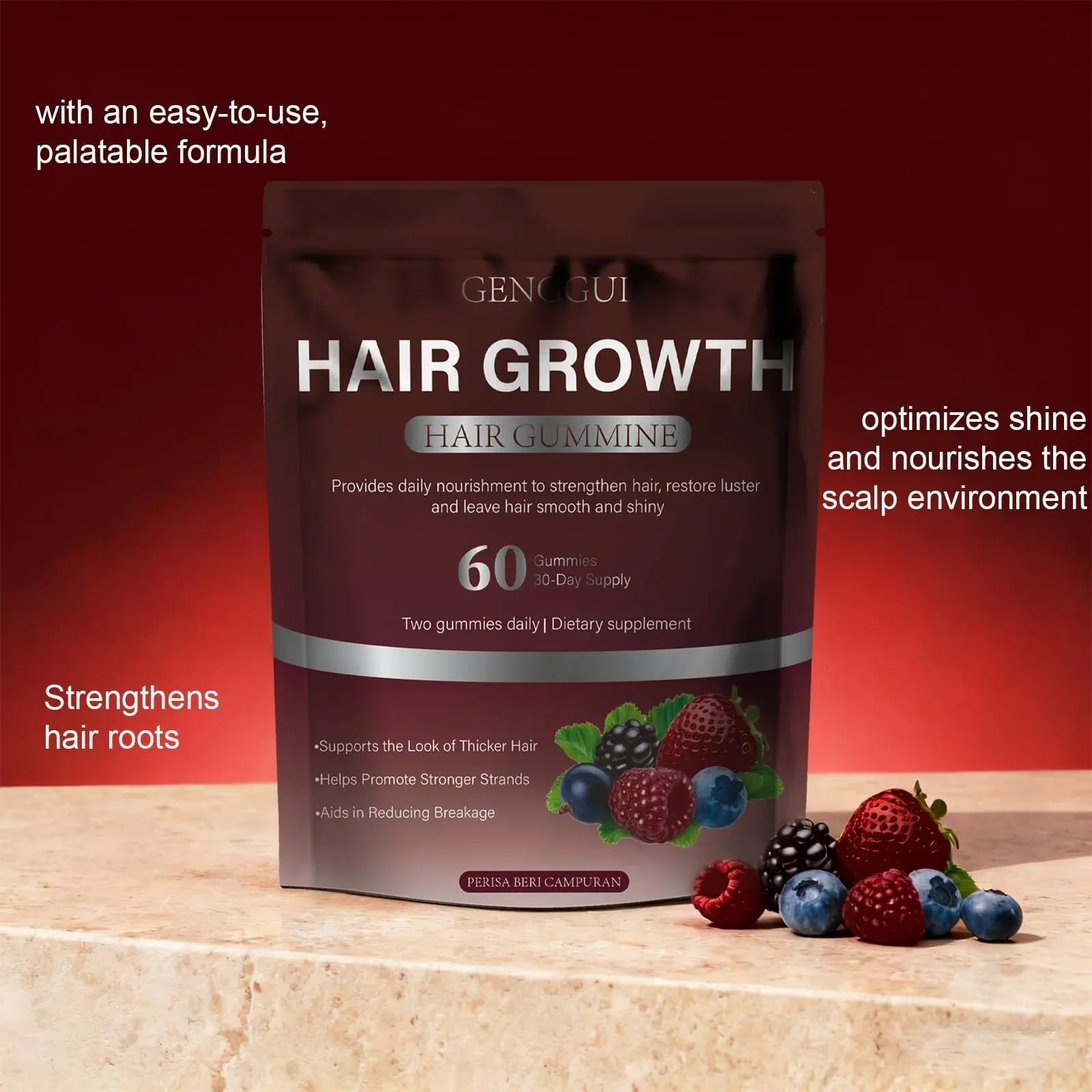 GENGGUI Hair Growth Gummies for Women - Hair Vitamins with Biotin & Silica for Faster Growth - Hair Growth Accelerator Supplement GENGGUI uk supplements