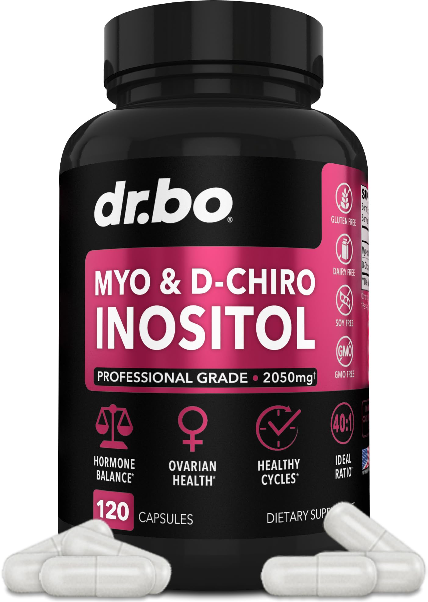 Myo-Inositol & D-Chiro Inositol Supplement Capsules - 40:1 Ratio Hormone Balance DR. BO uk supplements