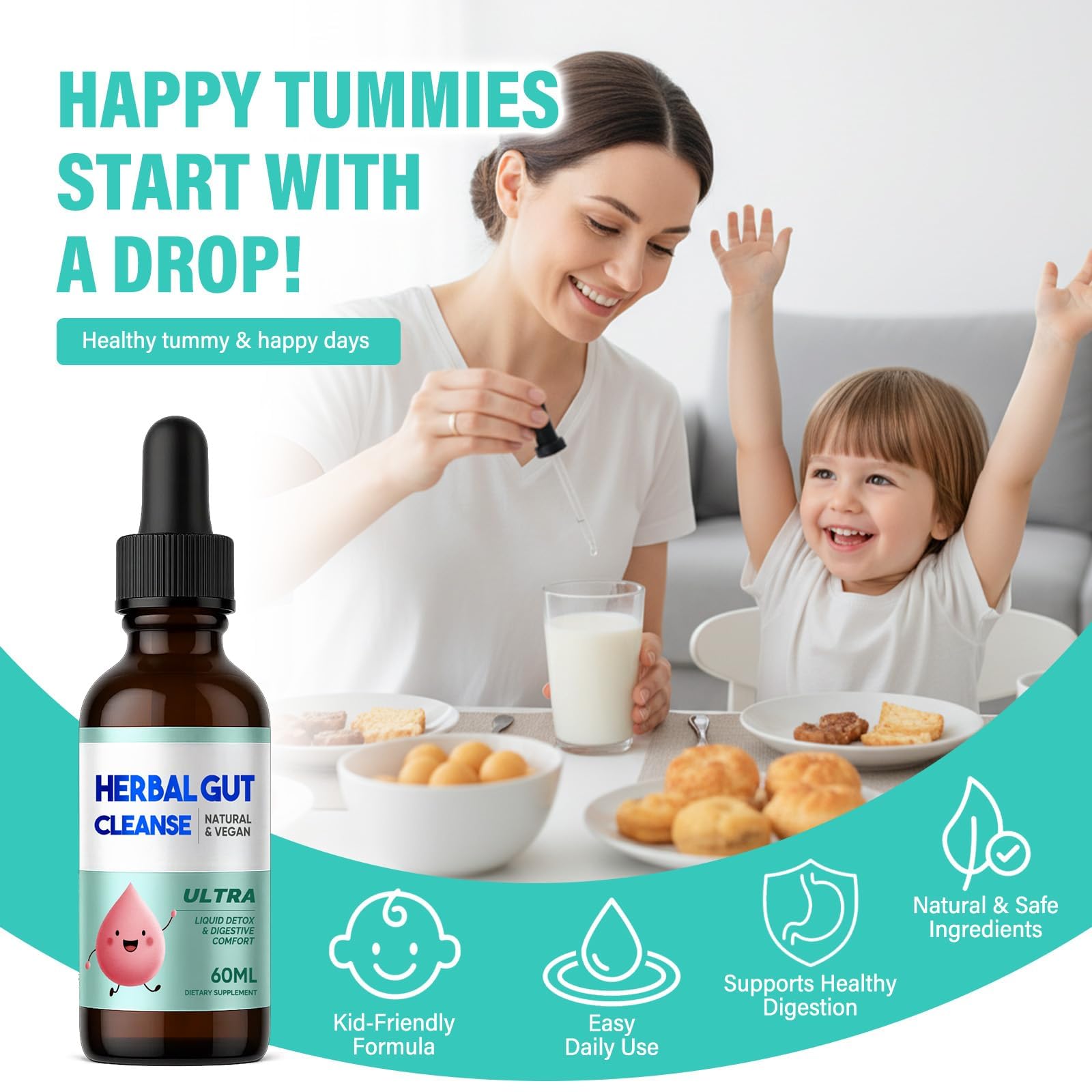 Kids Herbal Gut Cleanse Drops, Parasite Cleanse for Humans Liquid with Wormwood, Black Walnut & Probiotics, Supports Digestive & Overall Gut Health for Children (2 oz) HerbX uk supplements