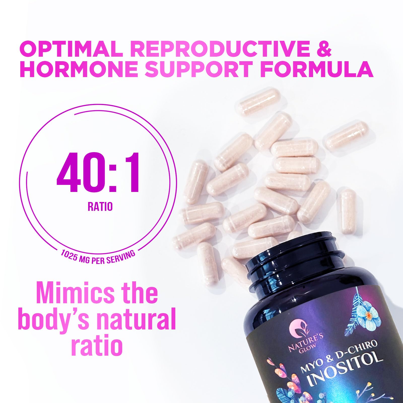 Myo-Inositol & D-Chiro Inositol Blend - 30 Day Supply, Premium 40:1 Ratio, Hormone Sup Nature's Glow uk supplements