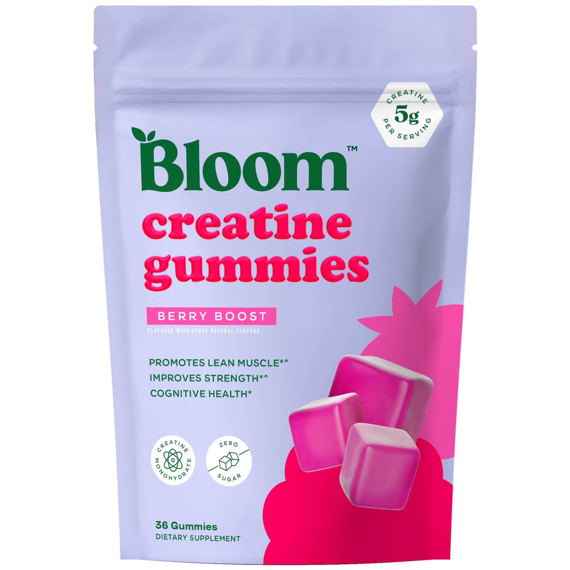 Bloom Creatine Monohydrate Gummies, 5g Per Serving, Sugar Free Creatine Gummy for Workout, Strength, Cognitive Health & Lean Muscle Support, Gluten Free & Non GMO, Berry Boost, 36 Gummies, 12 SVG Bloom Nutrition uk supplements