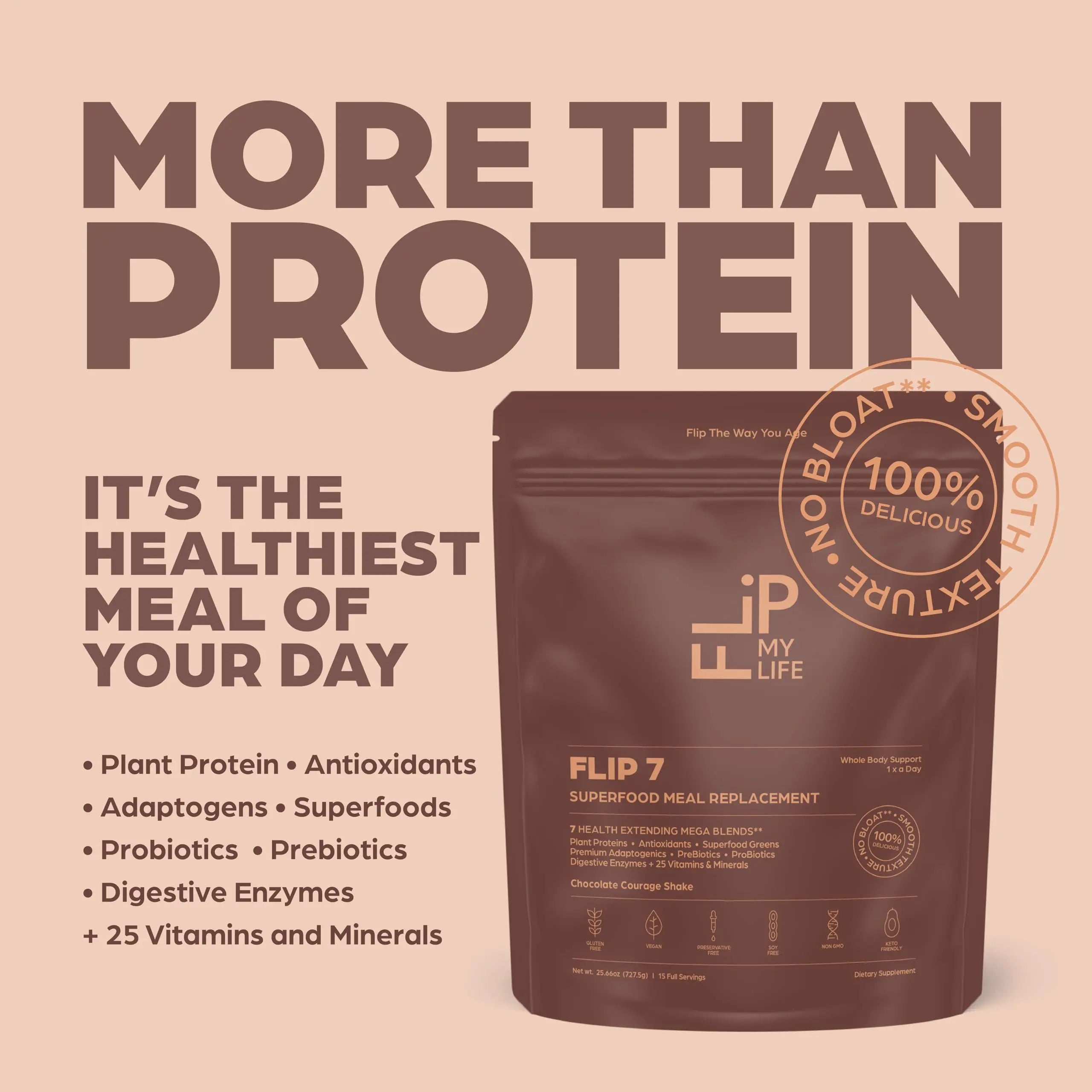 Flip My Life, Flip 7 Natural SuperFood, Plant-Based Protein, Complete Meal Replacement to Support Healthy Gut, 7 Mega Nutrient Rich Blends Flip My Life uk supplements