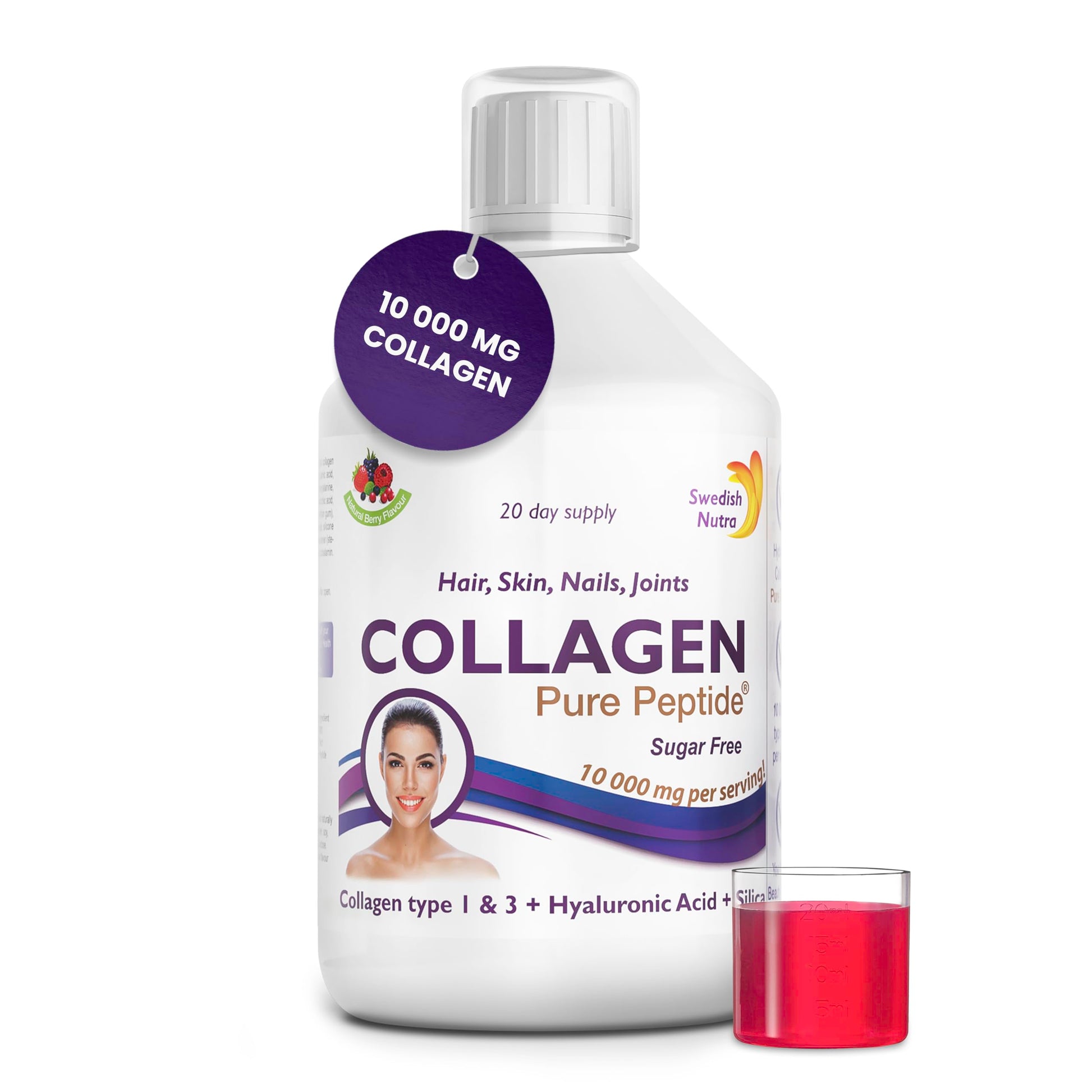 Swedish Nutra Liquid Bovine Collagen - Pack of 500ml, 20 Day Supply | Sugar Free Berry Flavour Swedish Nutra uk supplements