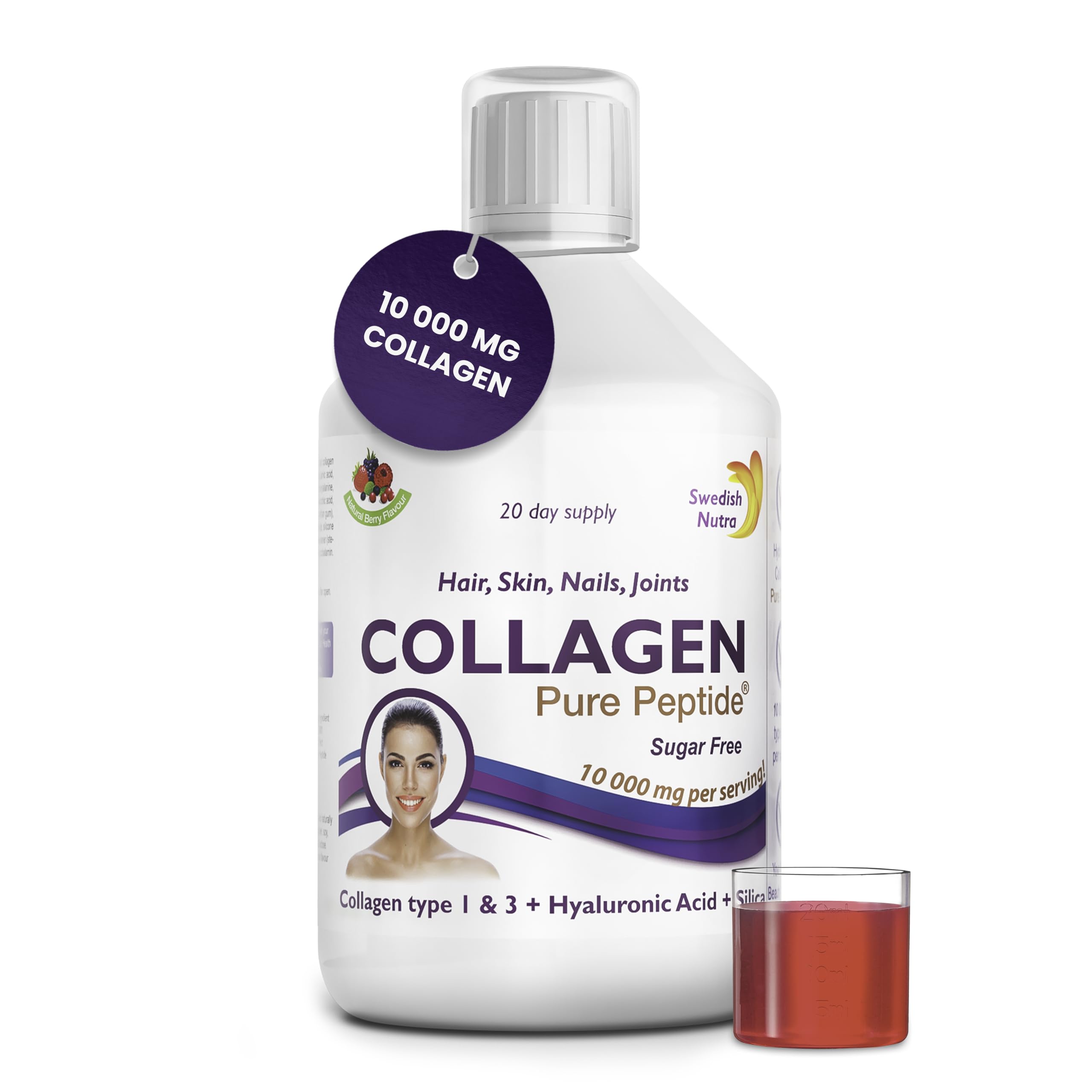 Swedish Nutra Liquid Bovine Collagen - Pack of 500ml, 20 Day Supply | Sugar Free Berry Flavour Swedish Nutra uk supplements