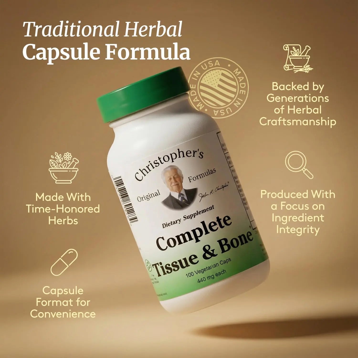 Christopher's Original Formulas Complete Tissue & Bone Formula – 100 VCaps | Herbal Support for Bones & Connective Tissue - Pack of 2 Christopher's Original Formulas uk supplements