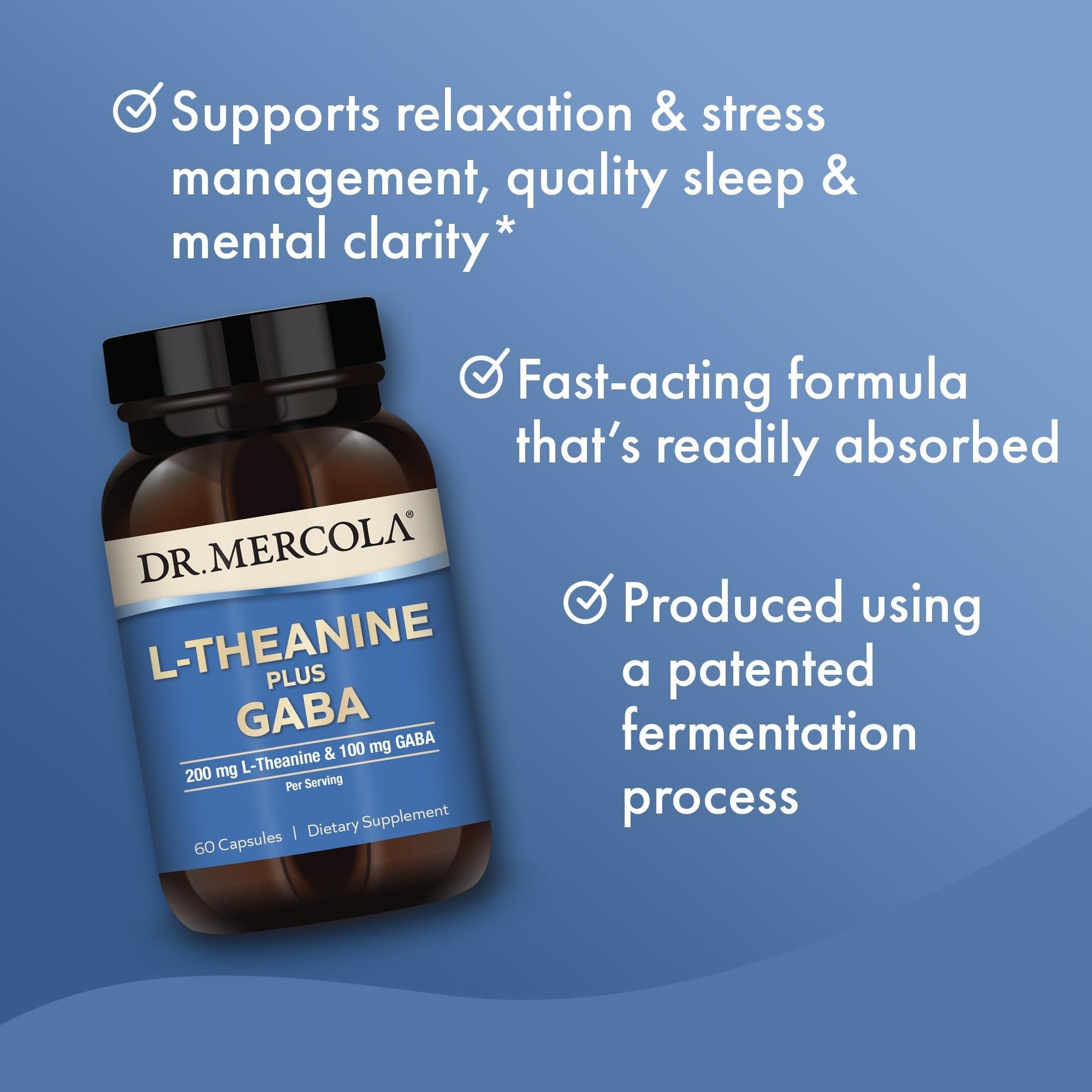 Dr. Mercola L-Theanine Plus GABA - Supports Relaxation - Focus & Cognitive Function - Stress Support Supplement - 200 mg L-Theanine - 100 mg GABA - 60 Capsules Dr. Mercola uk supplements
