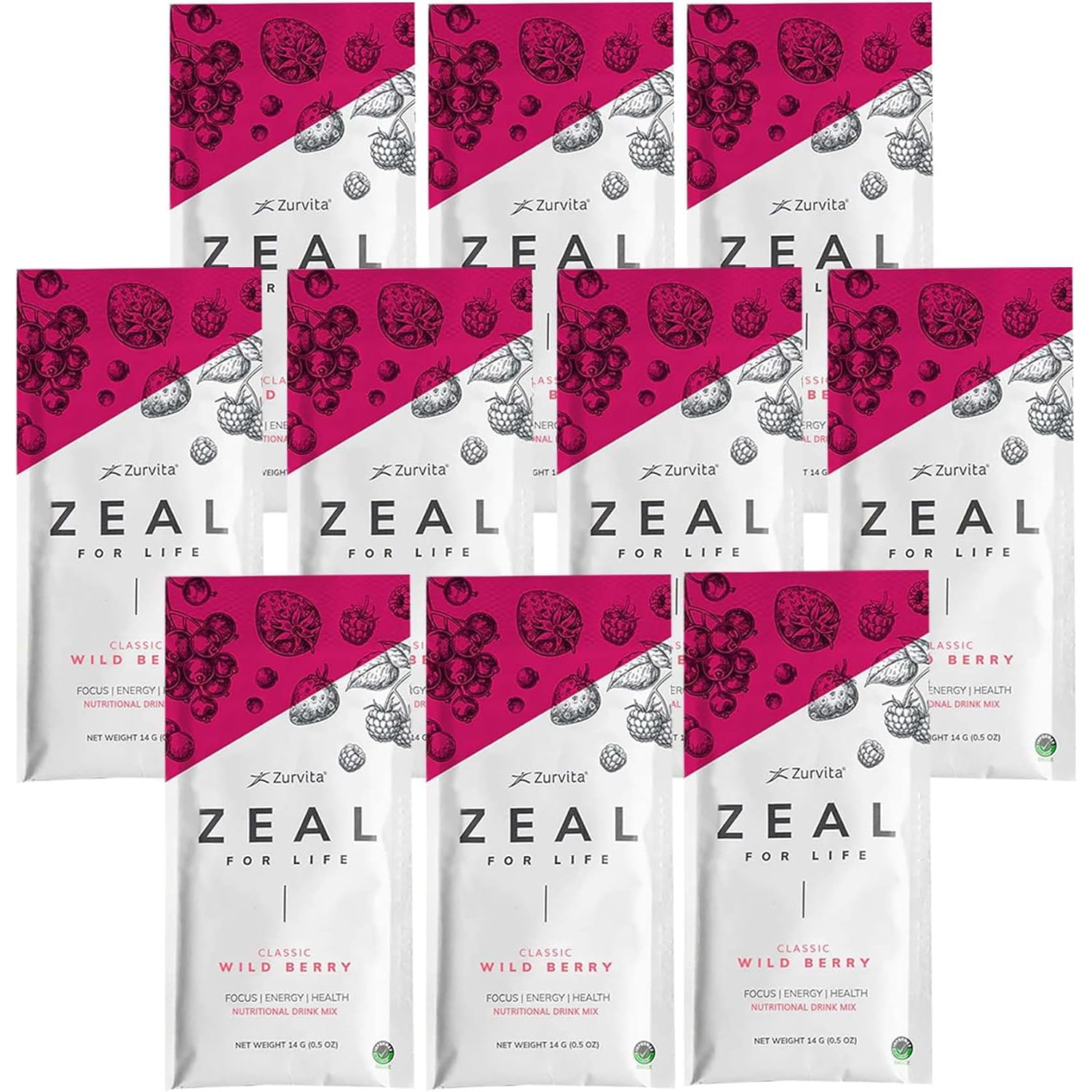 Zurvita - Zeal for Life Wellness Drink Mix - Wild Berry (Classic) Flavor - Gluten-Free, Vegan, with Vitamins and Minerals - 10 Single Packets Zurvita uk supplements