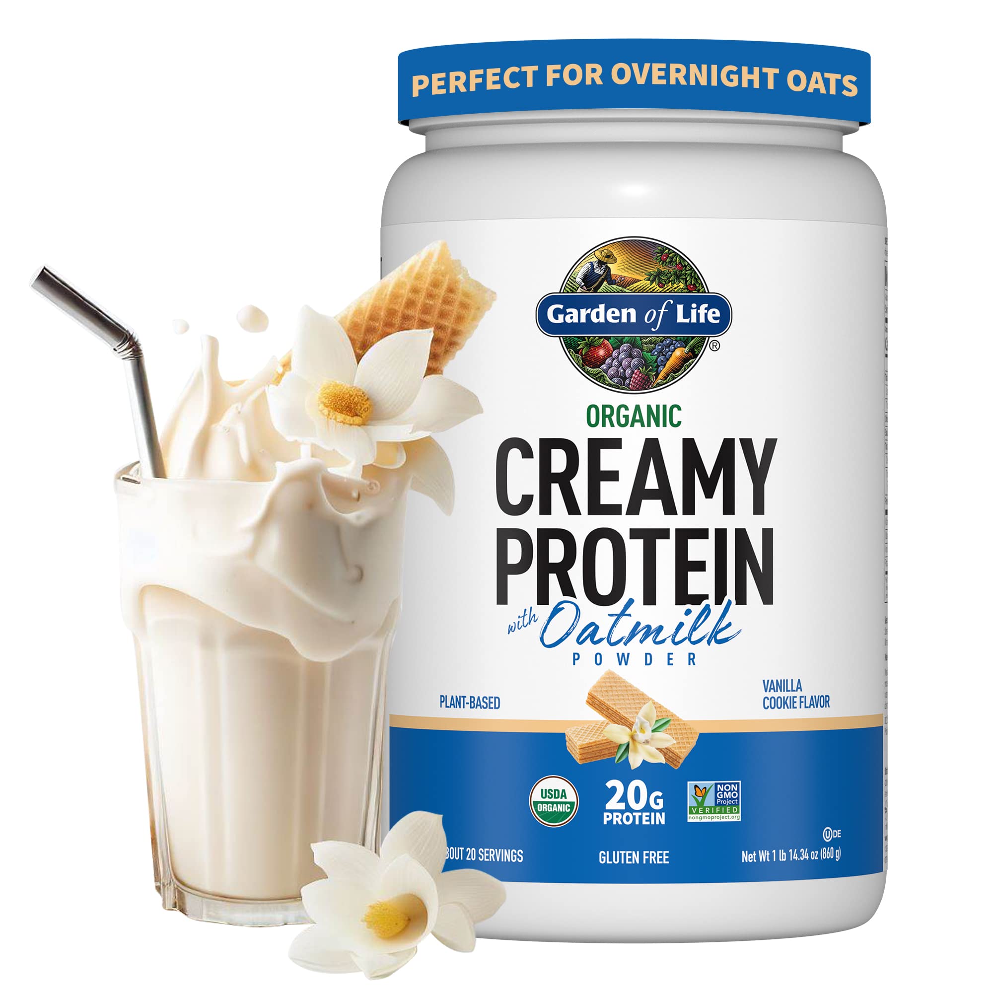 Garden of Life Creamy Vanilla Cookie Protein Powder + Oatmilk 20g Organic Vegan Plant Garden of Life uk supplements