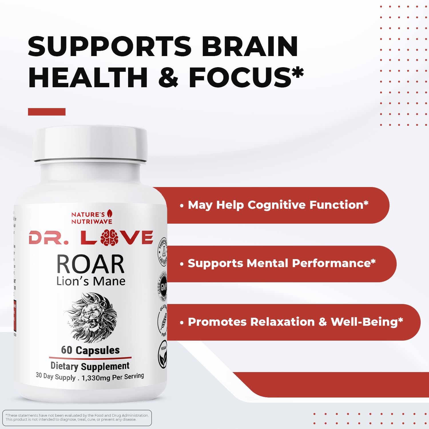 Nature’s NutriWave Dr. Love Roar Lion’s Mane Mushroom Supplement – Plant-Based Formula with Cordyceps, Reishi & Shiitake – Vegan, Gluten-Free, GMP Certified, Made in USA – 60 Capsules, 1 Month Supply Nature’s NutriWave uk supplements