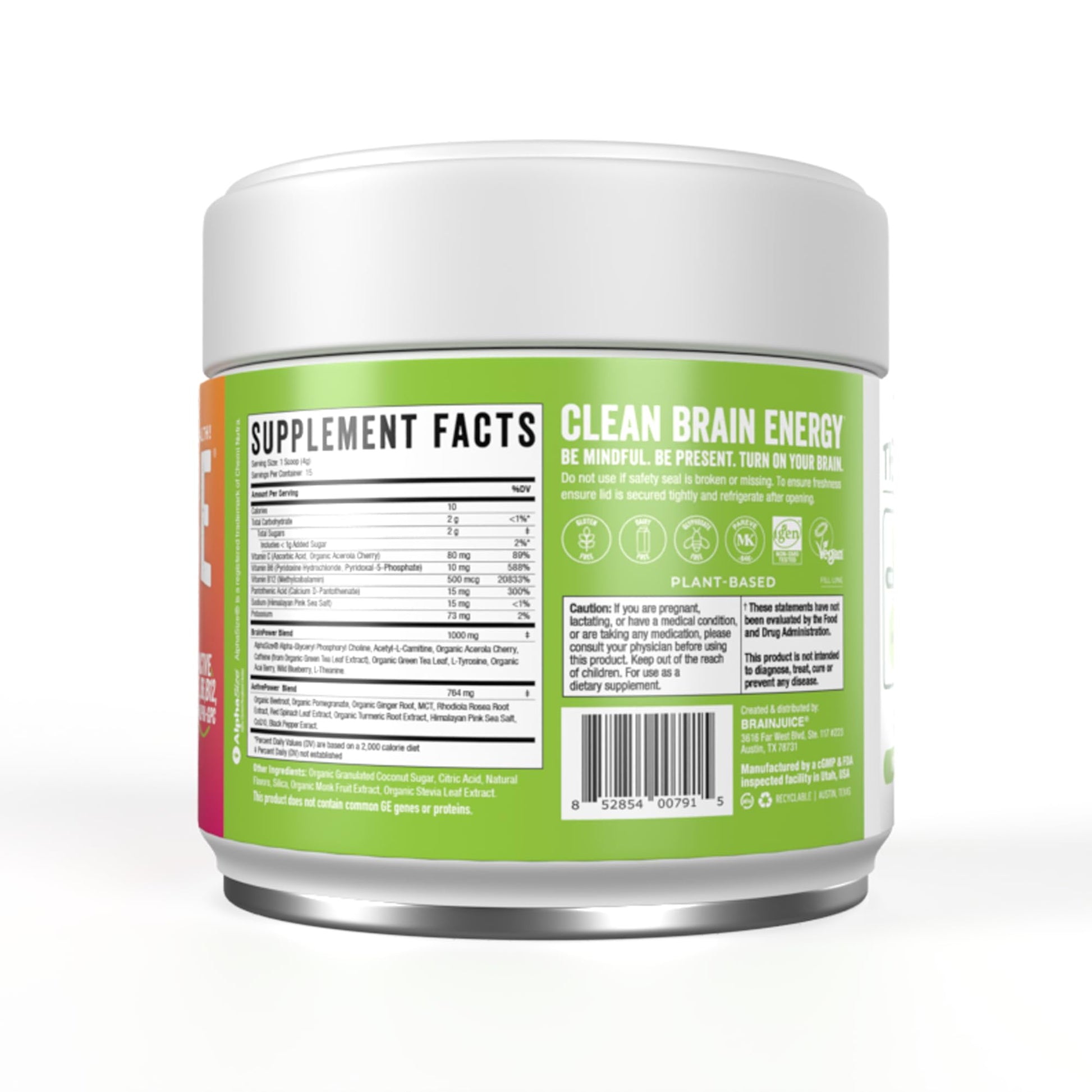 BrainJuice Nootropics Brain Support Supplement, Gluten Free Powder for Energy and Focus, Pre Workout w/Alpha GPC, Vitamin B & Organic Green Tea Extract Caffeine, Active Pomegranate Acai, 15 Servings BrainJuice uk supplements