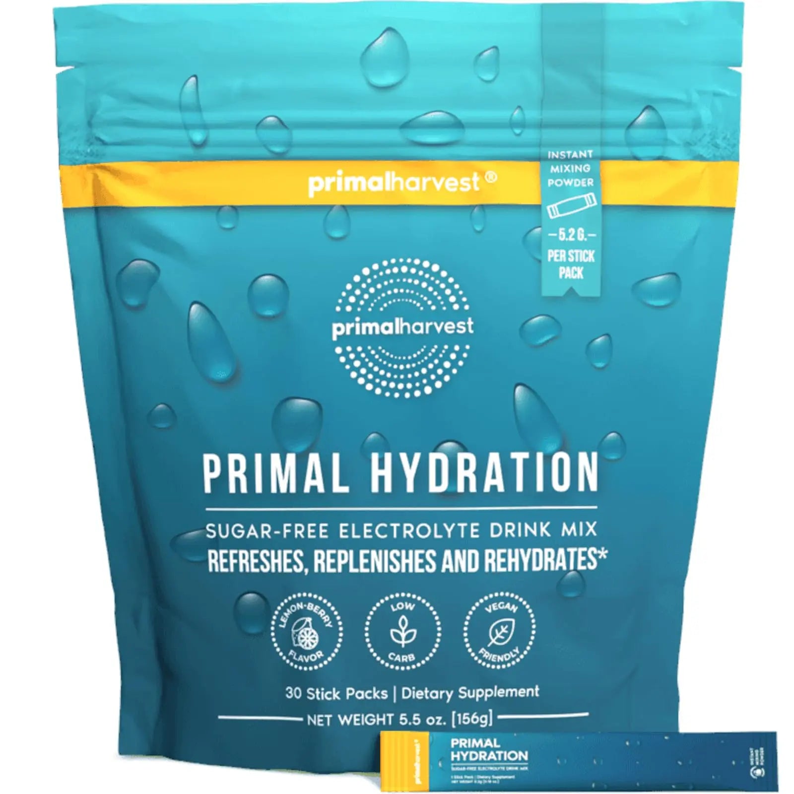 Primal Harvest Electrolytes Powder Packets Primal Hydration, Easy Open Packets, Energy Drink Mix (Lemon Berry, 30 Packs) (1 Bag) Primal Harvest uk supplements