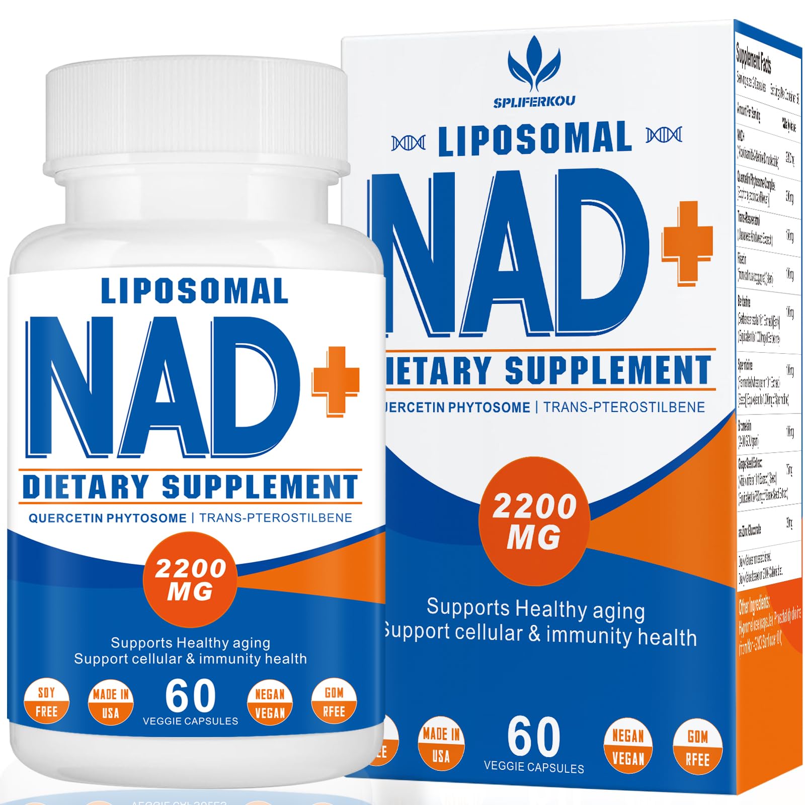 Spliferkou 2200mg Liposomal NAD+ Supplement - Enhances Cell Energy & Aging Defese, 60 Capsules Spliferkou uk supplements