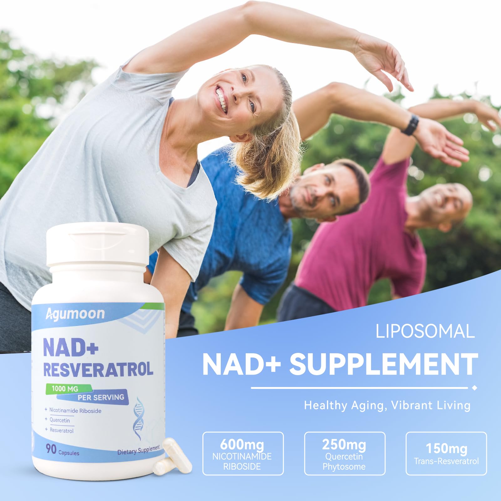 Agumoon NAD+ Supplement 1000mg, Liposomal NAD Nicotinamide Riboside Supplement with Resveratrol & Quercetin for Women and Men - 90 Capsules Agumoon uk supplements