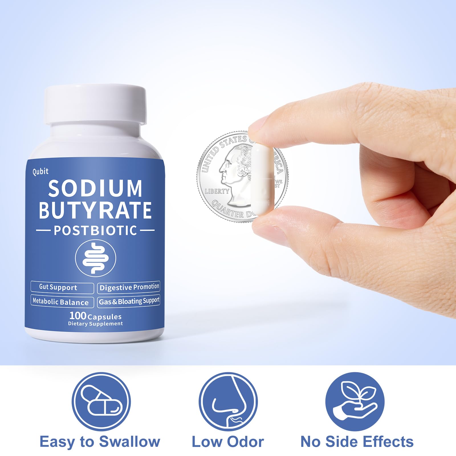 Sodium Butyrate Supplement – Postbiotic for Gut Health, Supports Digestion, IBS, Leaky Gut & Stomach Comfort – Low Odor, Easy to Swallow, No Side Effects – 100 Vegan Capsules QUBIT uk supplements