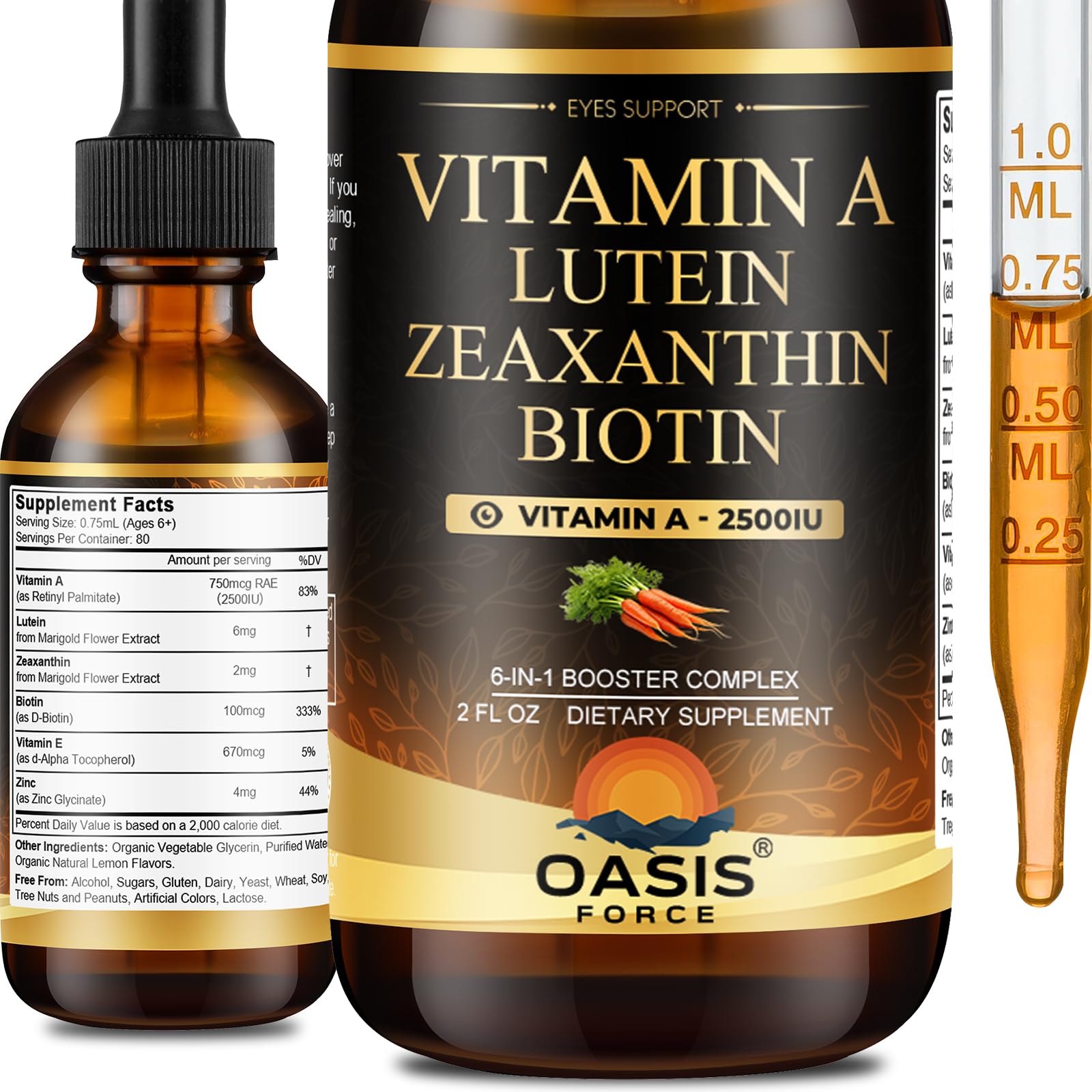 OASIS FORCE 6 in 1 Vitamin A Liquid Drops with Lutein & Zeaxanthin, Vita A Retinyl Palmitate for Skin, Vision & Immune Support, Adults & Kids Ages 6+, Vegan, Non-GMO, 2 Fl Oz OASIS FORCE uk supplements