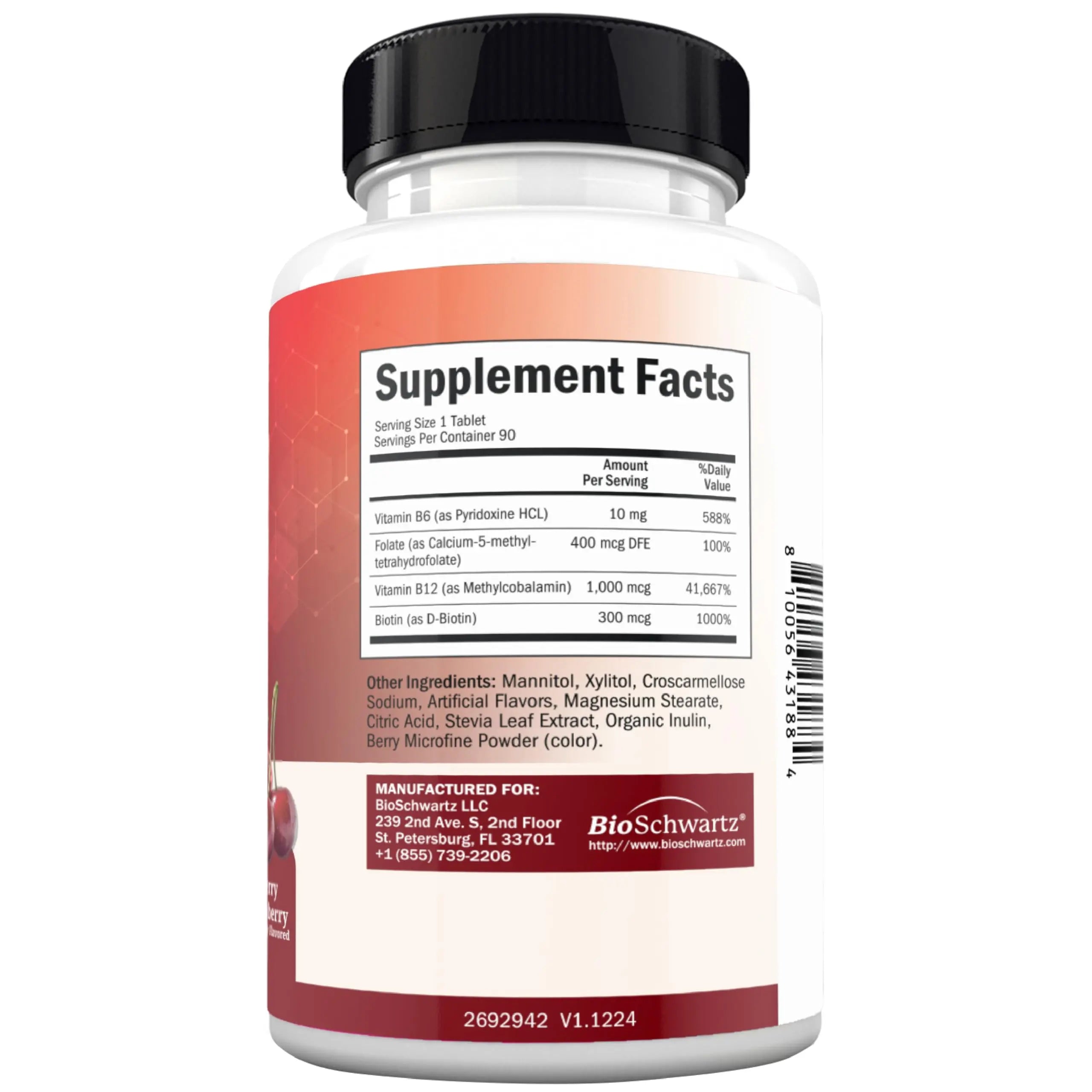 BioSchwartz Bariatric B12 Plus Dissolvable Tablets - 1000mcg Vitamin B12, Vitamin B6, Folate, Biotin - Cherry Strawberry Flavor BioSchwartz uk supplements