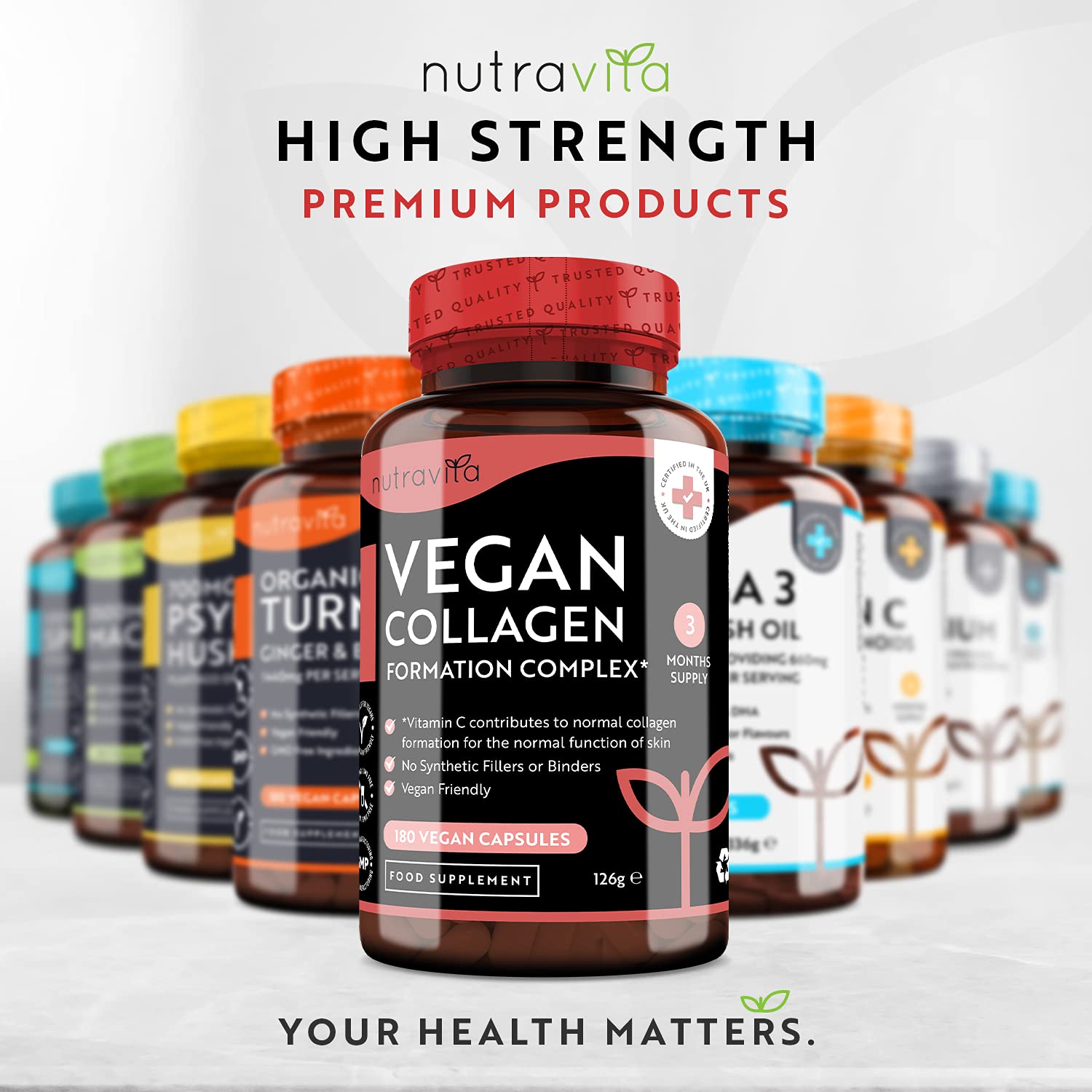 Vegan Collagen 1000mg Advanced Superfood Blend - 180 Capsules (3 Month Supply) Nutravita uk supplements