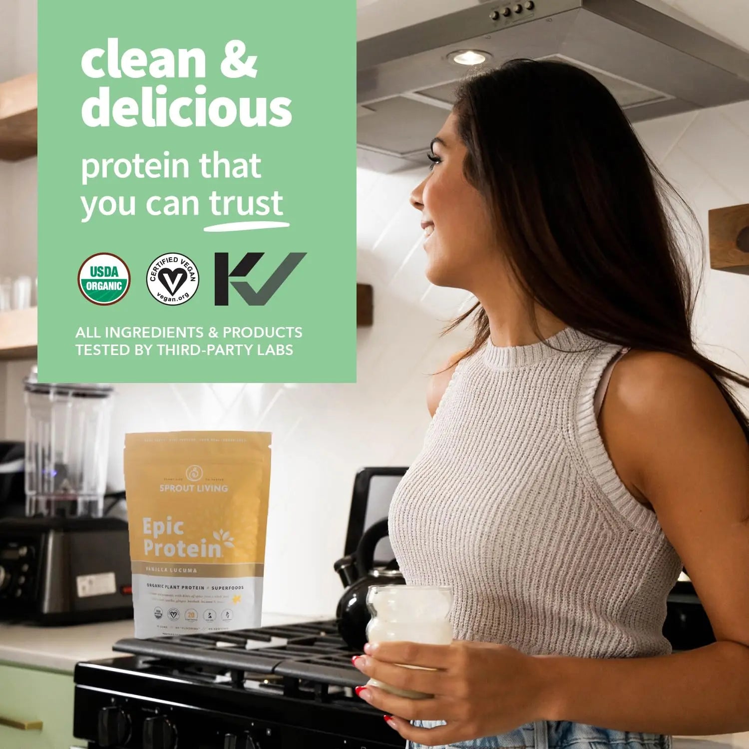 Sprout Living Epic Protein, Plant Based Protein & Superfoods Powder, Vanilla Lucuma Powder | 20 Grams Organic Protein Powder, Vegan, Non Dairy, Non-GMO, Gluten Free, Low Sugar (1 Pound, 12 Servings) Sprout Living uk supplements