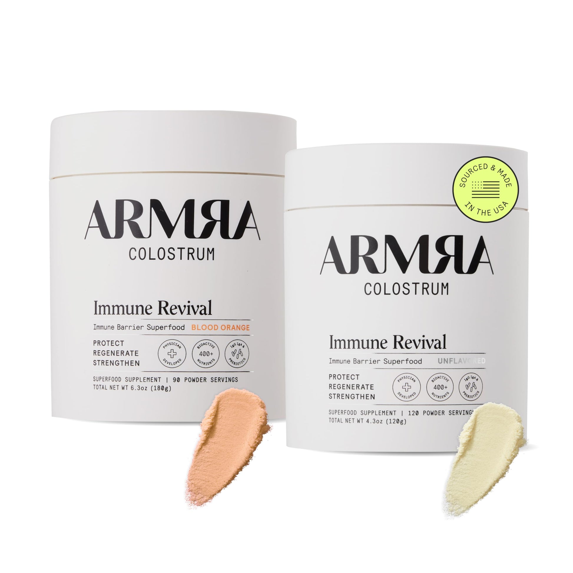 ARMRA Colostrum™ Premium Powder, Grass Fed, Gut Health Bloating Immunity Skin & Hair, Contains 400+ Bioactive Nutrients, Potent Bioavailable, Keto, Gluten & Fat Free (Unflavored and Blood Orange Jars) ARMRA uk supplements