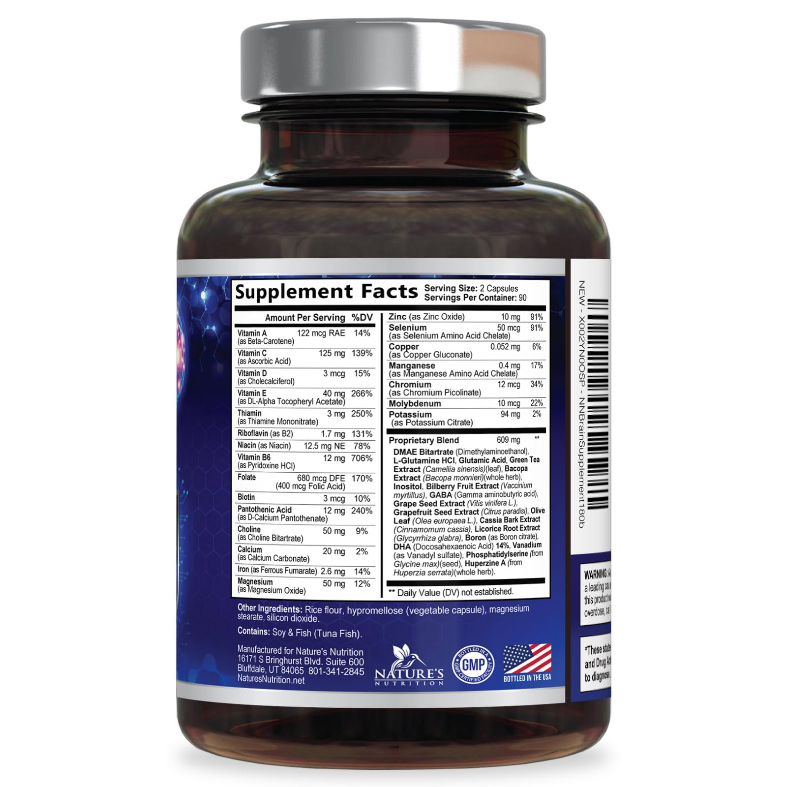 Brain Memory Supplement Pills - 3X Strength Nootropics for Concentration, Clarity & Focus Support - Brain Health Cognitive Vitamins with Bacopa, Phosphatidylserine & DMAE, Brain Booster - 180 Capsules Nature's Nutrition uk supplements