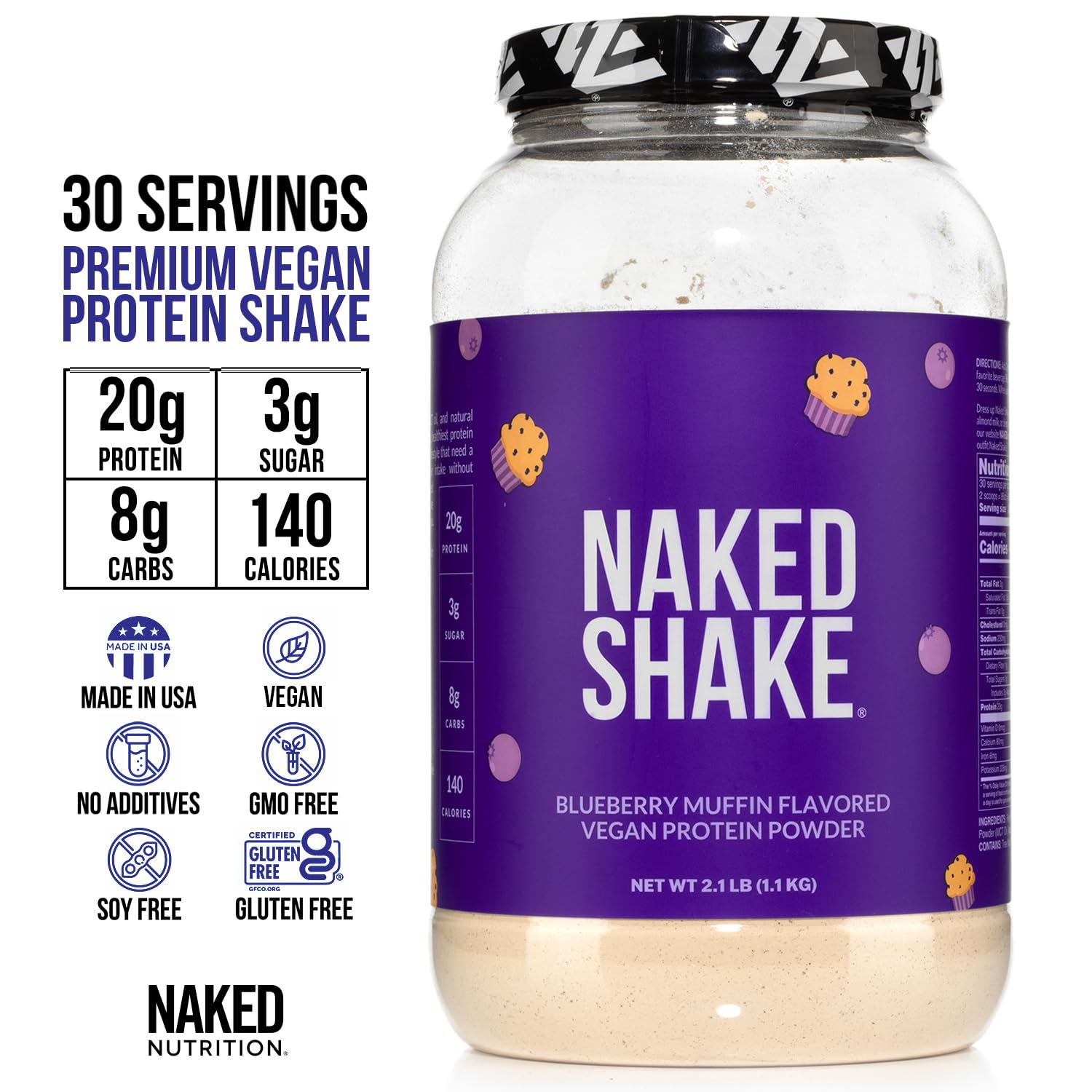 Naked Shake - Blueberry Muffin Protein Powder - Flavored Plant Based Protein Naked Nutrition uk supplements