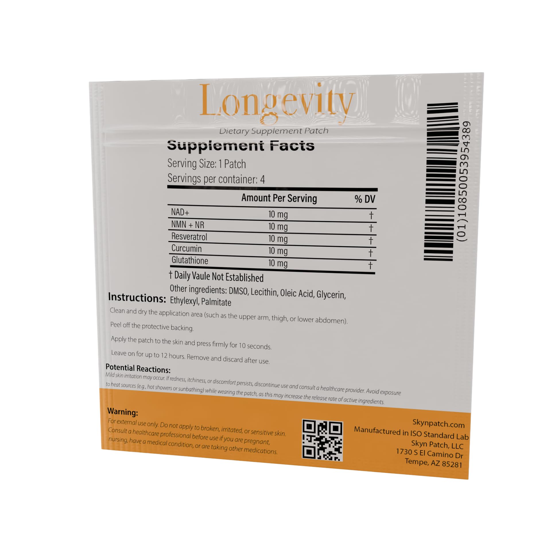 SkynPatch Longevity Transdermal Wellness Patch – NAD+, Resveratrol, Curcumin & Glutathione | Cellular Wellness + Antioxidant Support | 4 Patch Pack Skyn Patch uk supplements