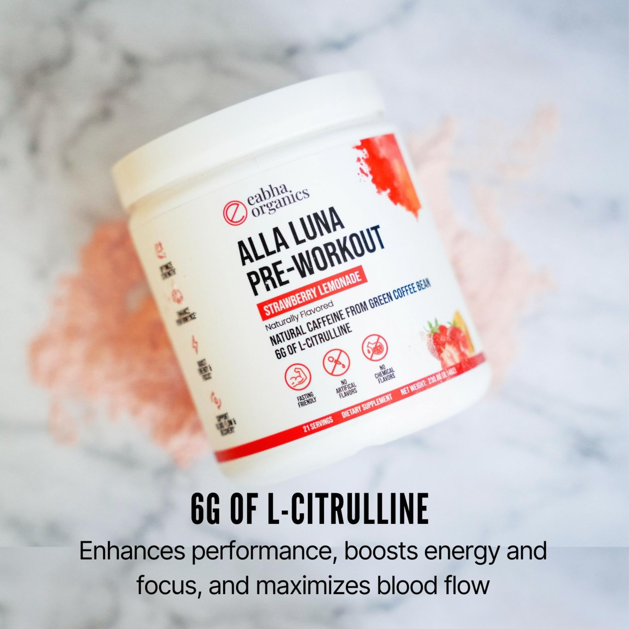 Eabha Organics Alla Luna Pre-Workout - Strawberry Lemonade - to Support Energy, Focus Eabha Organics uk supplements