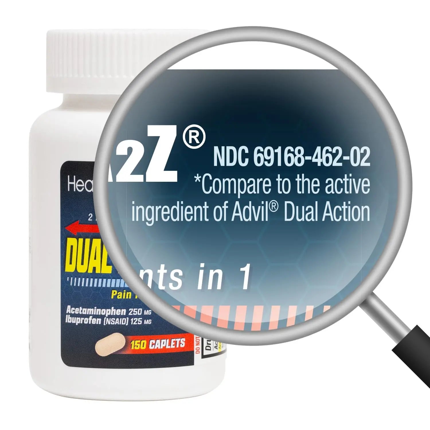 HealthA2Z® Dual Action Pain Relief | Acetaminophen 250mg & Ibuprofen (NSAID) 125mg | Contains Two Medicines | Relief from Headache, Fever & Backache (150 Caplets) HealthA2Z uk supplements