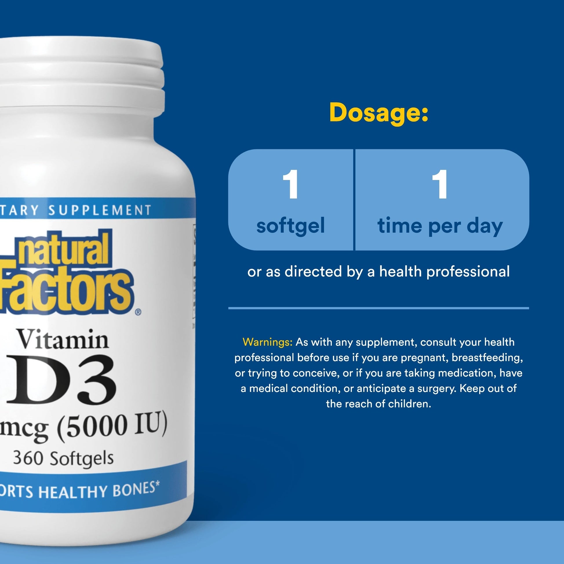 Natural Factors, Vitamin D3 5000 IU (125 mcg), Supports Strong Bones, Muscles and Immune Function, 360 Softgels Natural Factors uk supplements