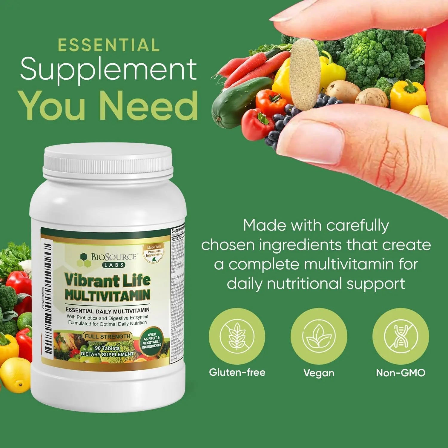 BioSource Labs Vibrant Life Multivitamin with Probiotics, Digestive Enzymes & B-Complex – Over 45 Fruits and Veggies BioSource Labs uk supplements