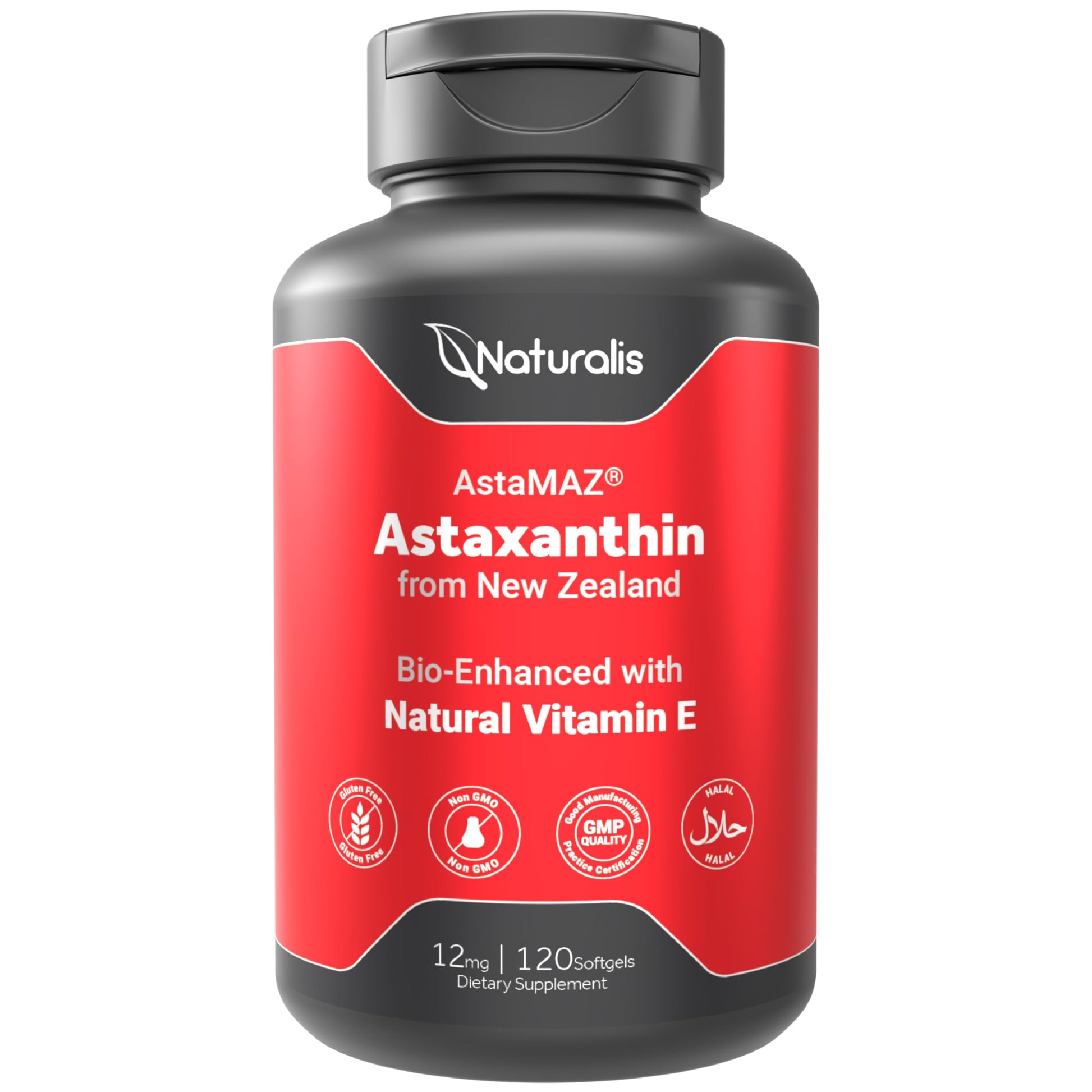 Naturalis New Zealand Astaxanthin (12mg) | Enhanced with Natural Vitamin E | Non-GMO, Soy & Gluten Free | 120 Softgels (4 Month Supply) Naturalis uk supplements