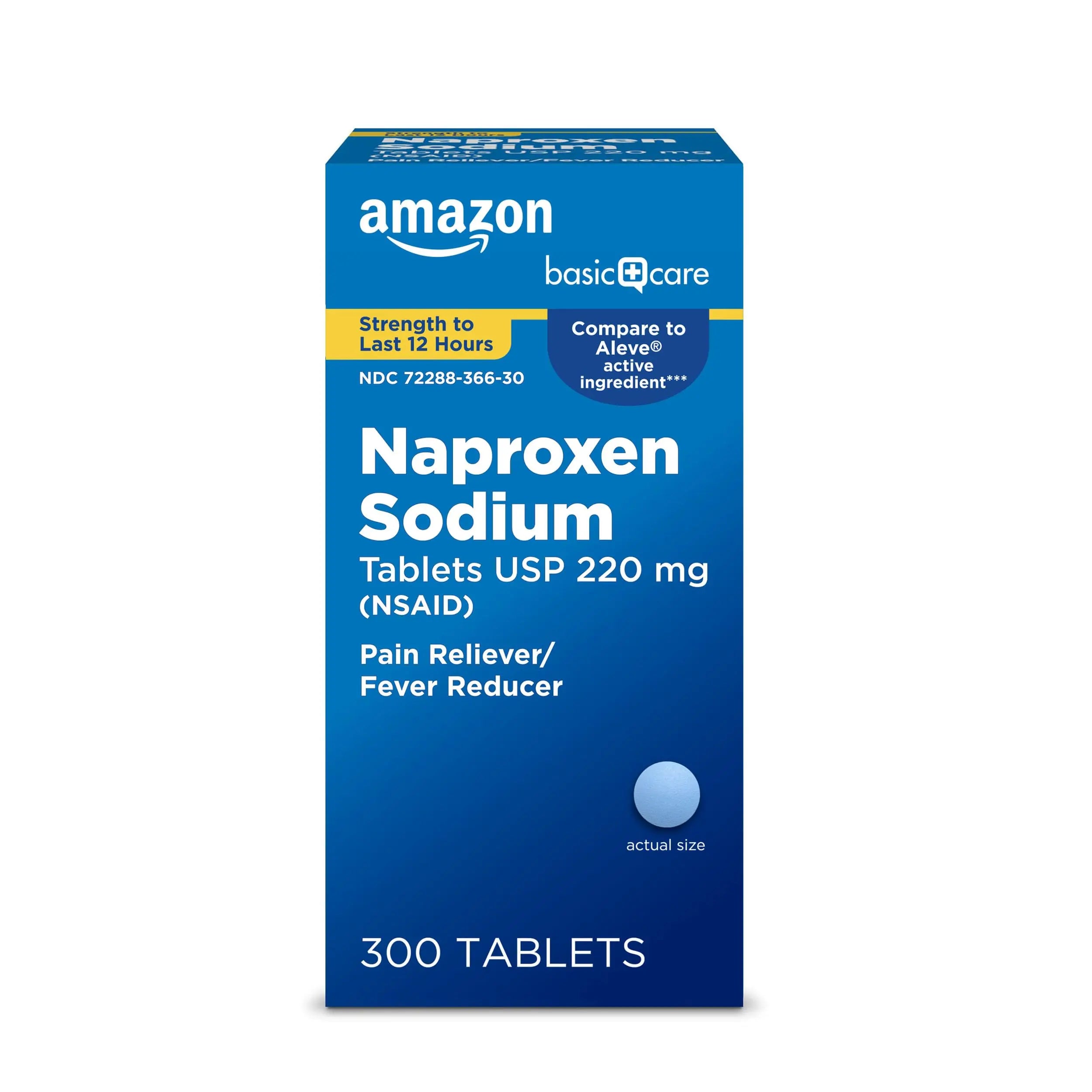 Amazon Basic Care Naproxen Sodium Tablets 220 mg, Pain Reliever/Fever Reducer (NSAID), 12-Hour Relief for Headache, Backache, Menstrual Pain, Muscle Aches, Arthritis, 300 Count Amazon Basic Care uk supplements