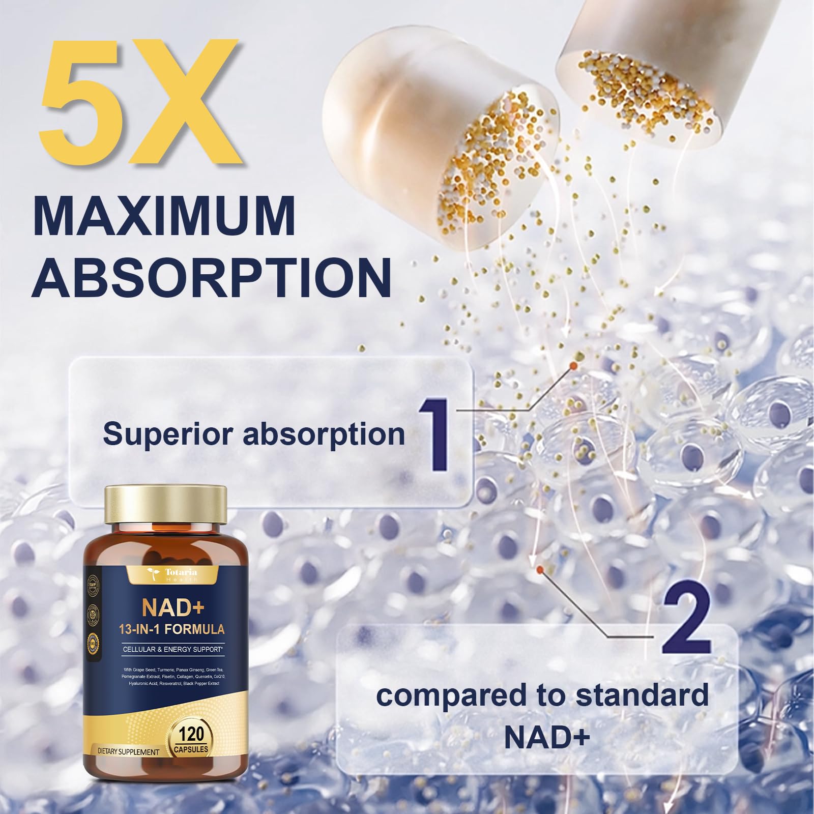 Totaria NAD Supplement for Women Men with nicotinamide riboside resveratrol,Quercetin, Betaine Boost NAD+ Levels NAD Plus Supplement for Anti Aging, Energy, Immune, Focus 120 Capsules Totaria uk supplements